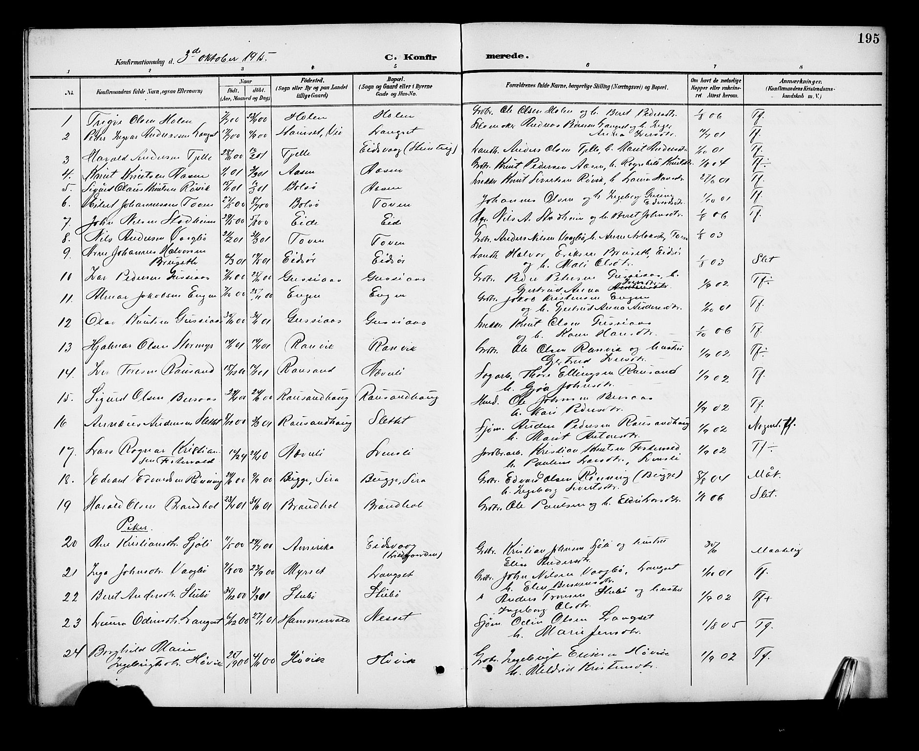 Ministerialprotokoller, klokkerbøker og fødselsregistre - Møre og Romsdal, SAT/A-1454/551/L0632: Parish register (copy) no. 551C04, 1894-1920, p. 195