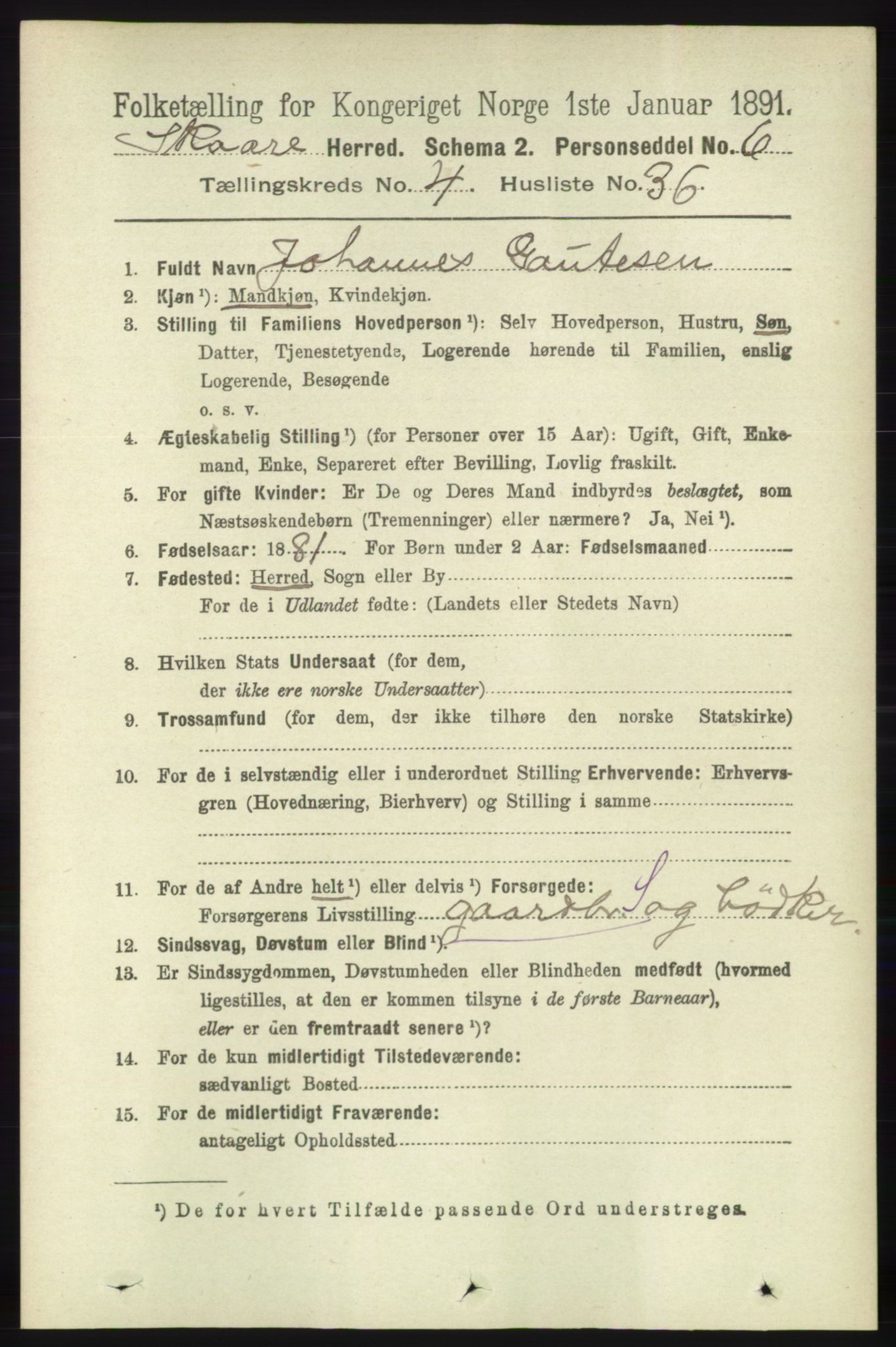 RA, 1891 census for 1153 Skåre, 1891, p. 1953