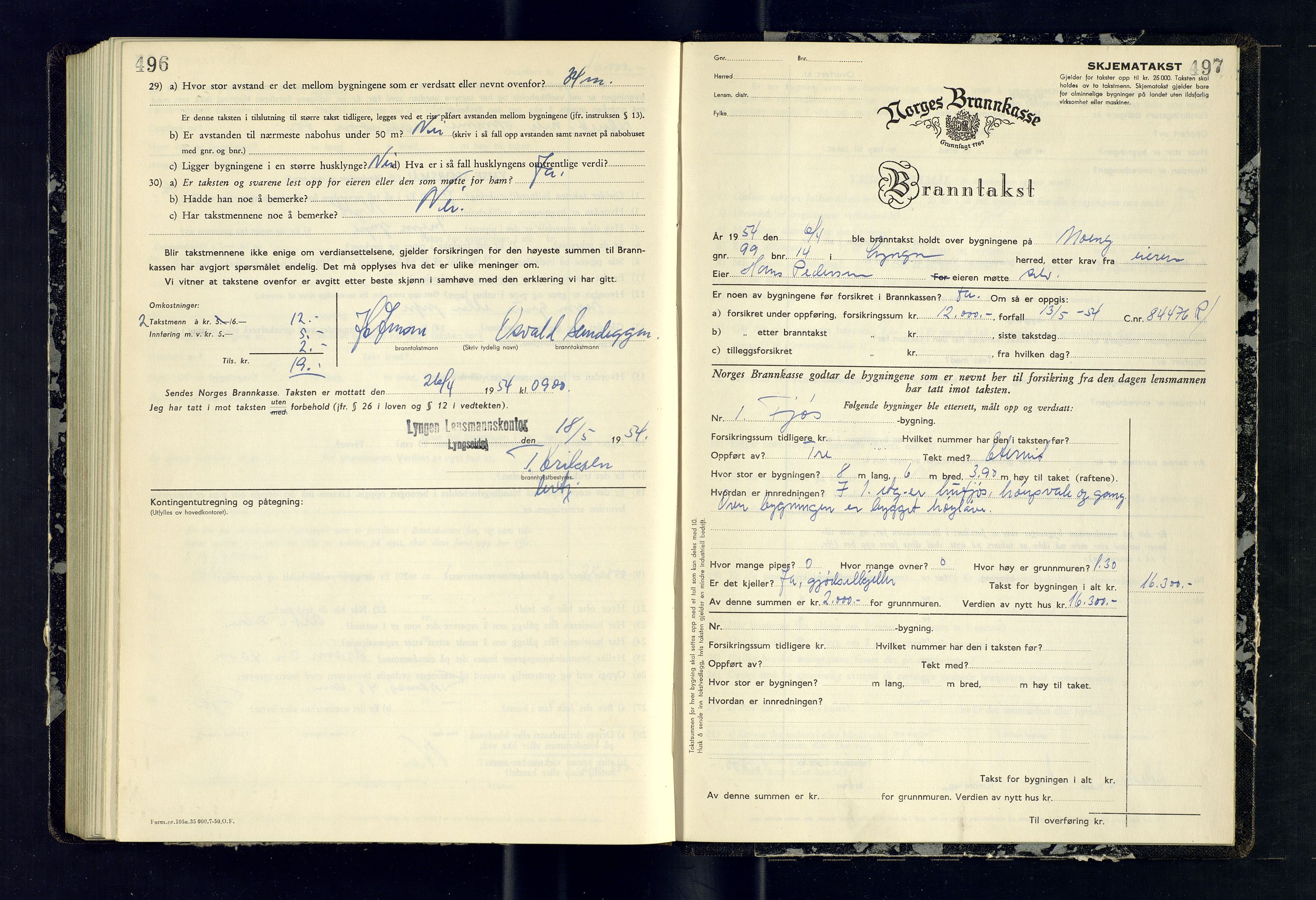 Lyngen lensmannskontor, AV/SATØ-SATO-99/F/Fm/Fmb/L0141: Branntakstprotokoller, 1952-1954, p. 496-497