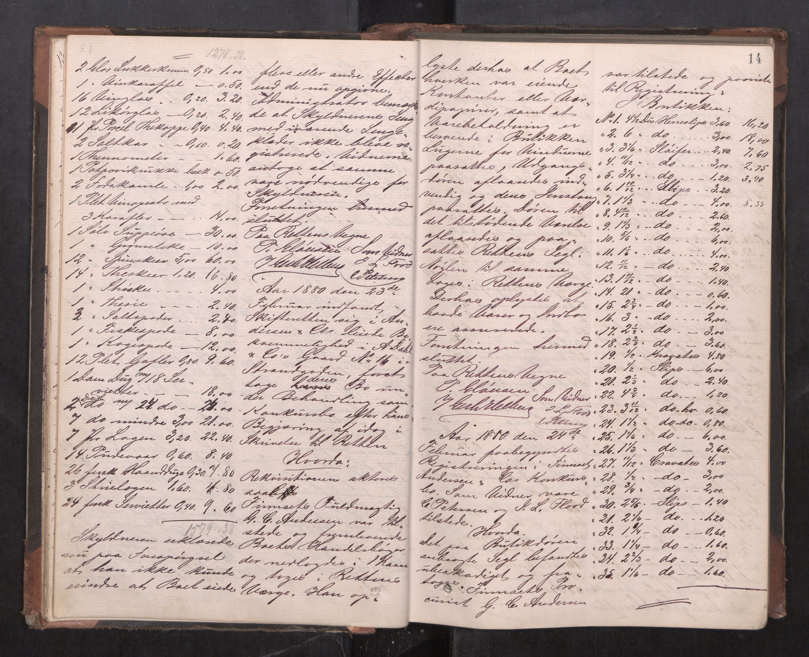 Trondheim byfogd, AV/SAT-A-0003/1/3/3C/L0010: Skifteregistreringsprotokoll - 5/11-5/5. (u/ register), 1879-1887, p. 14