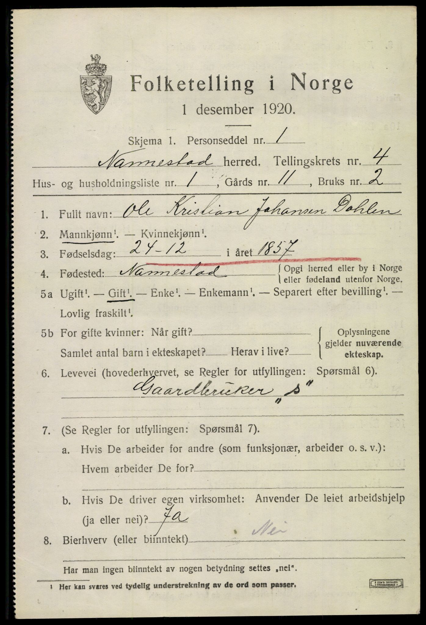 SAO, 1920 census for Nannestad, 1920, p. 5055