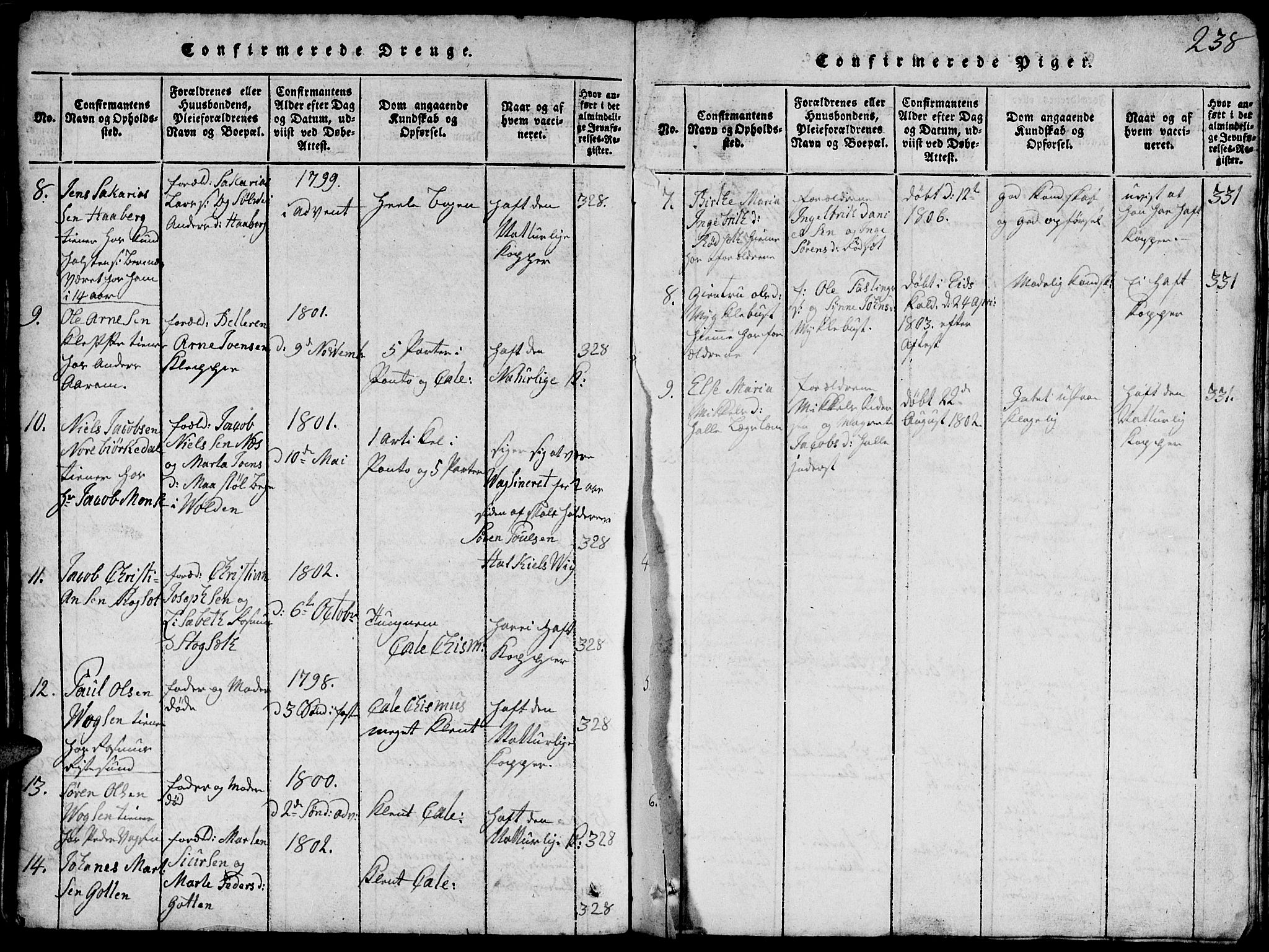 Ministerialprotokoller, klokkerbøker og fødselsregistre - Møre og Romsdal, SAT/A-1454/503/L0046: Parish register (copy) no. 503C01, 1816-1842, p. 238