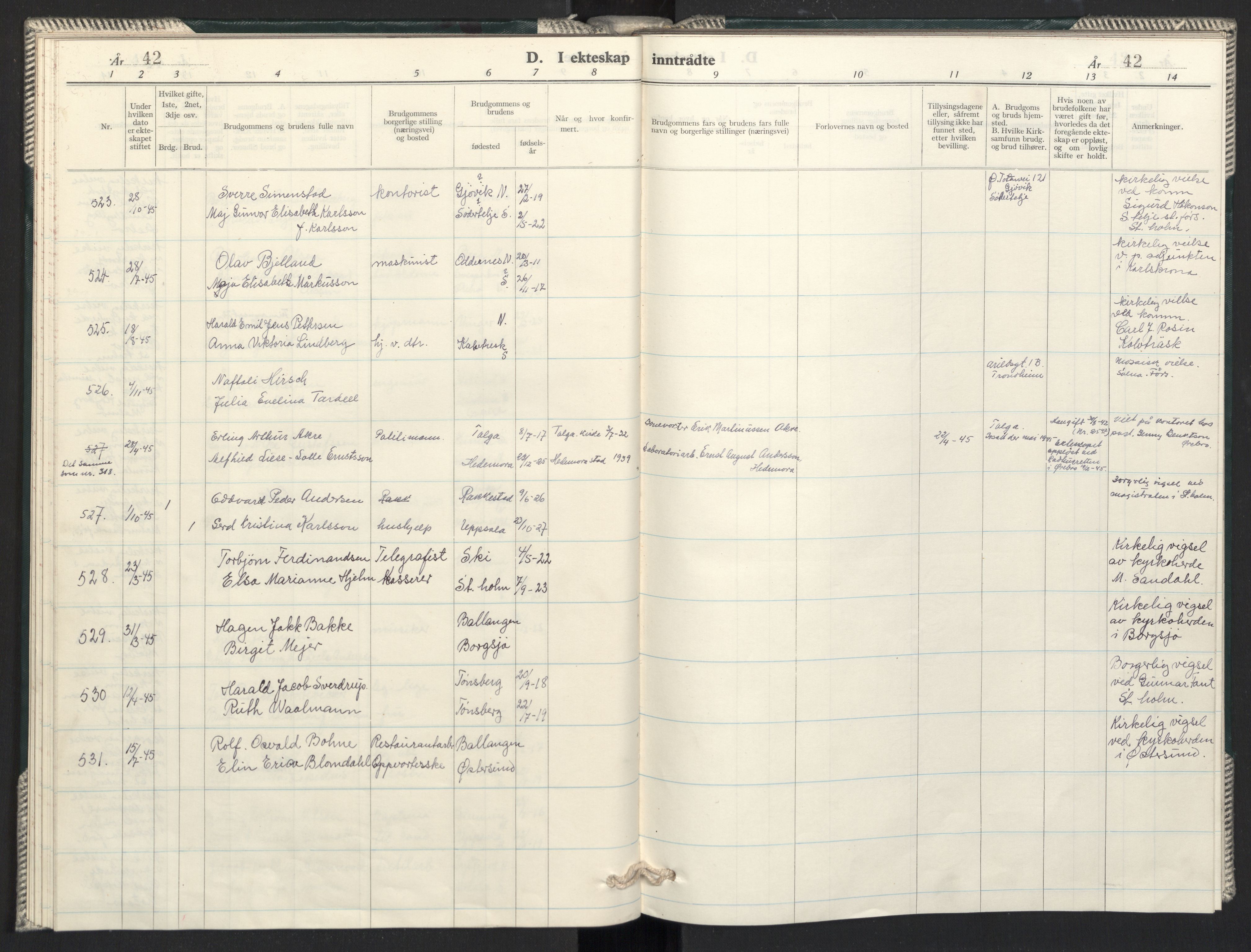 Prestekontoret i Sverige under okkupasjonen Kirkebøker, AV/SAO-A-11045/F/L0005: Parish register (official) no. 5, 1945-1945, p. 42
