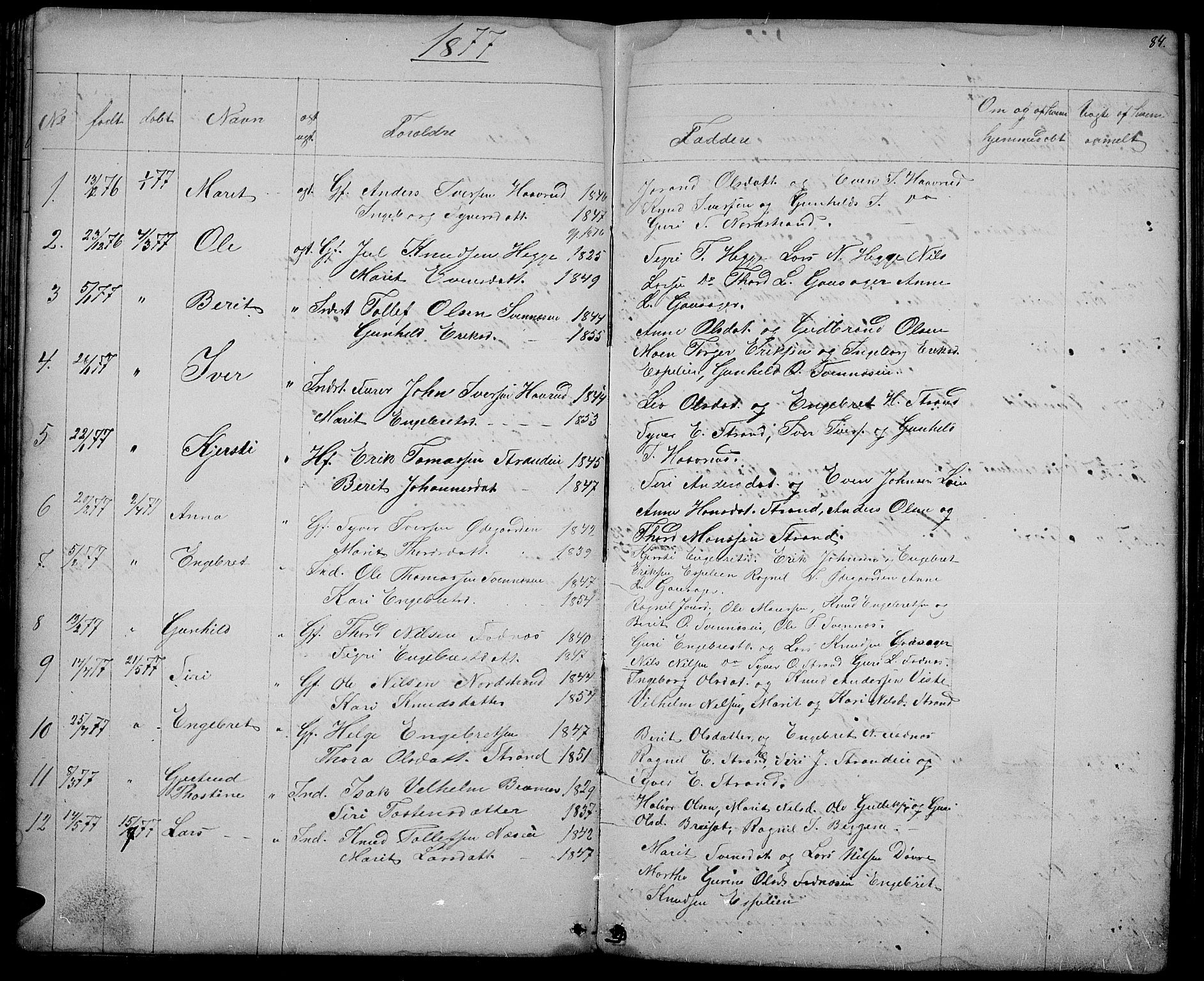 Nord-Aurdal prestekontor, SAH/PREST-132/H/Ha/Hab/L0003: Parish register (copy) no. 3, 1842-1882, p. 84