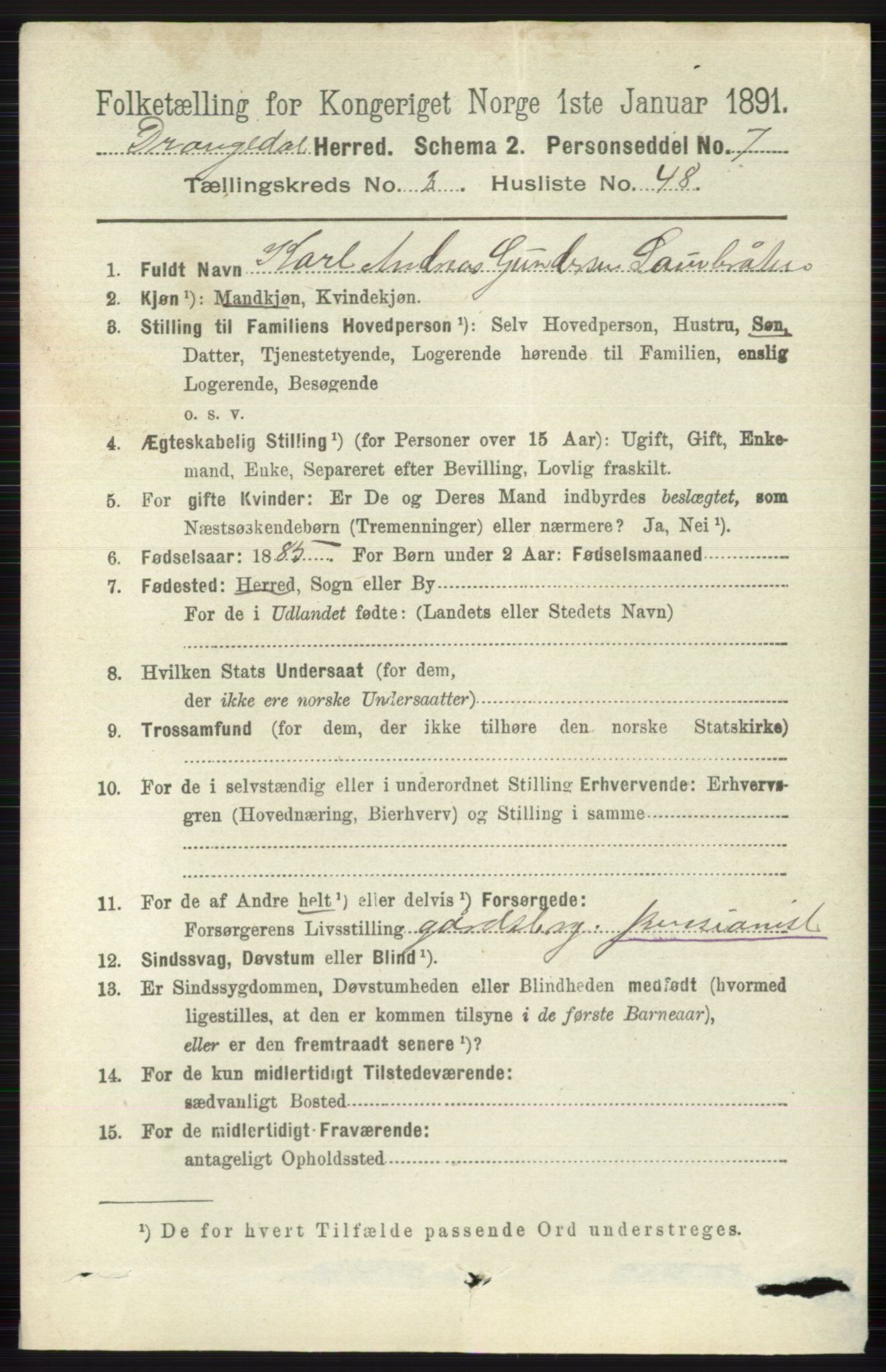 RA, 1891 census for 0817 Drangedal, 1891, p. 789