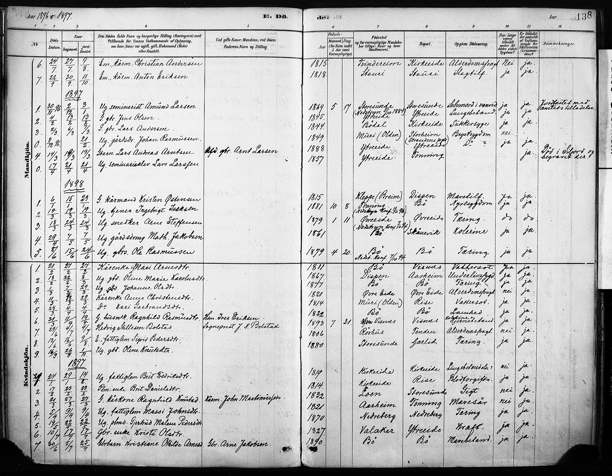 Stryn Sokneprestembete, AV/SAB-A-82501: Parish register (official) no. B 1, 1878-1907, p. 138