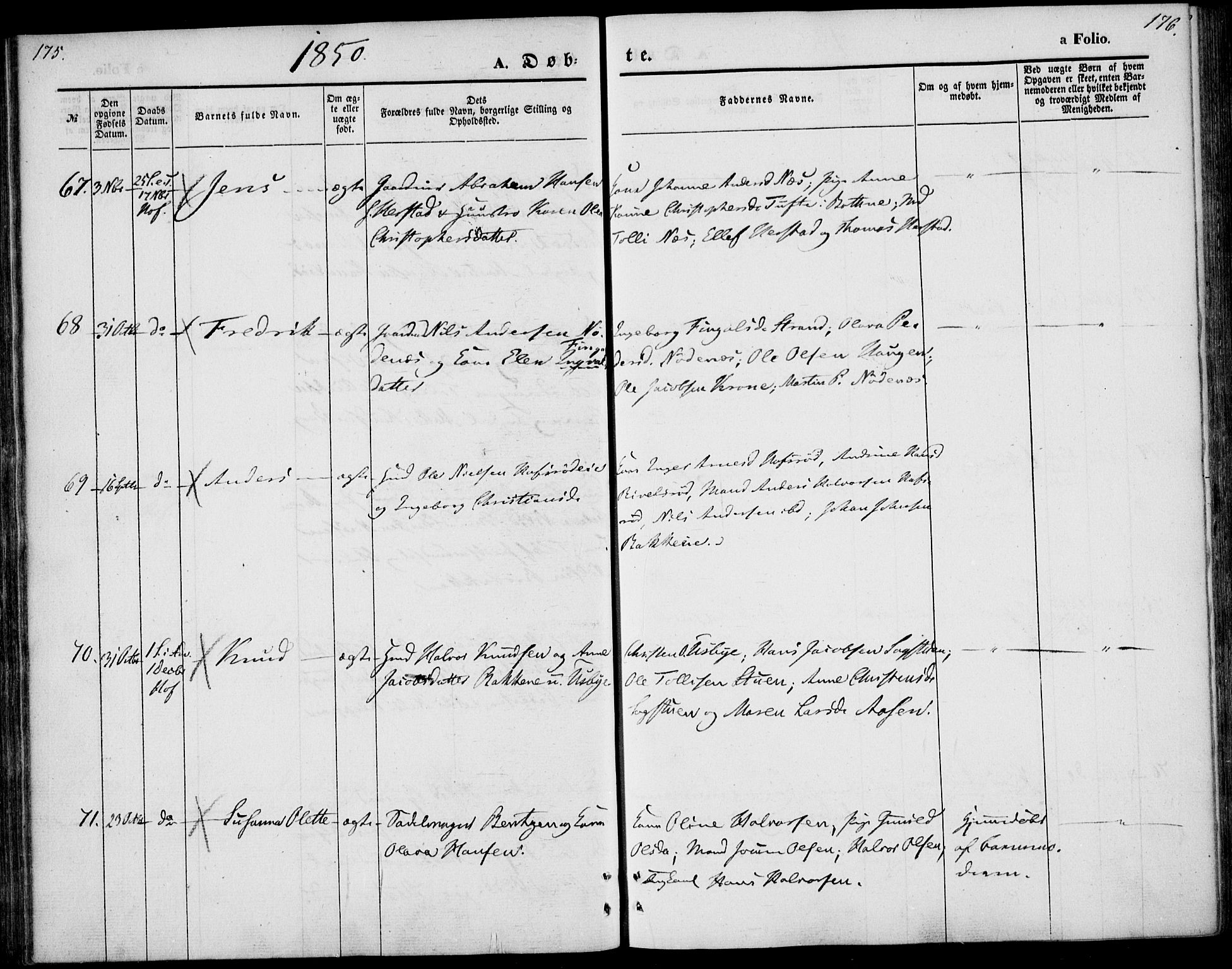 Hof kirkebøker, AV/SAKO-A-64/F/Fa/L0005: Parish register (official) no. I 5, 1844-1851, p. 175-176