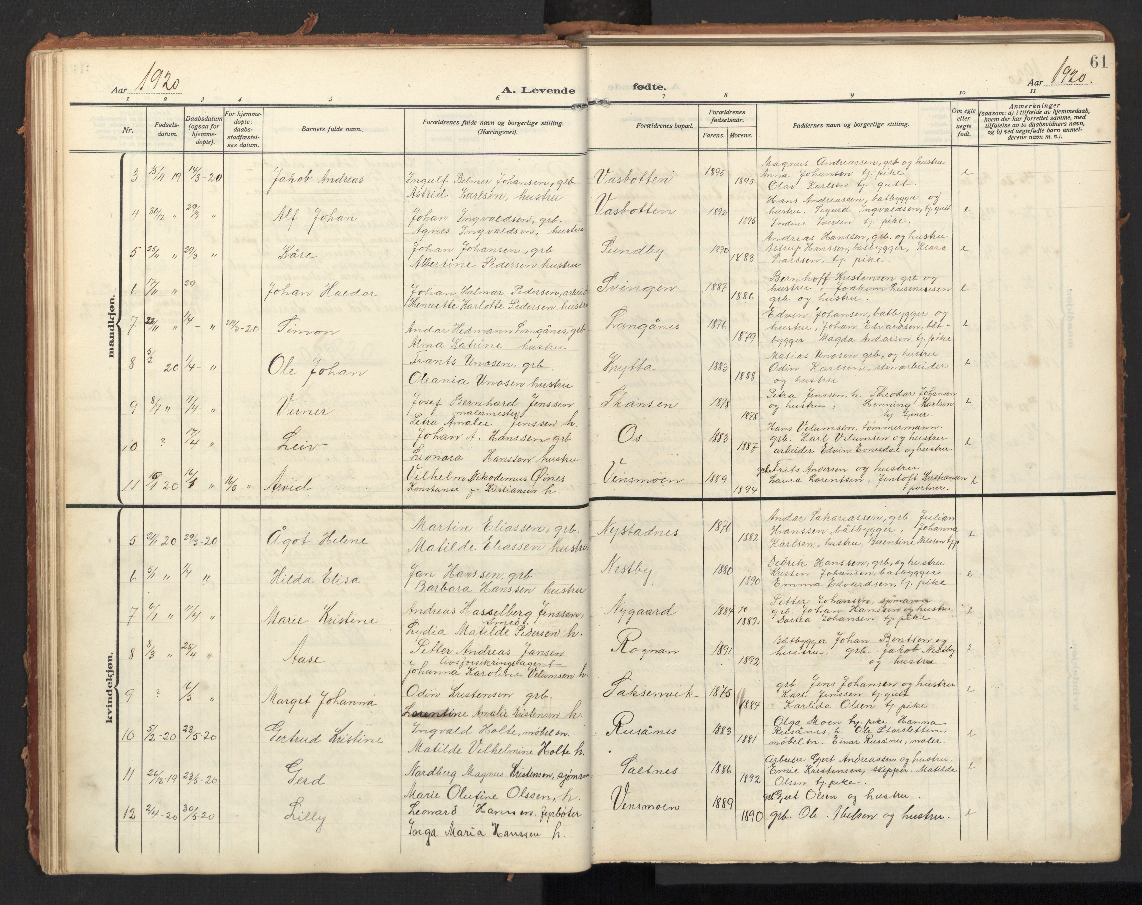 Ministerialprotokoller, klokkerbøker og fødselsregistre - Nordland, AV/SAT-A-1459/847/L0683: Parish register (copy) no. 847C11, 1908-1929, p. 61