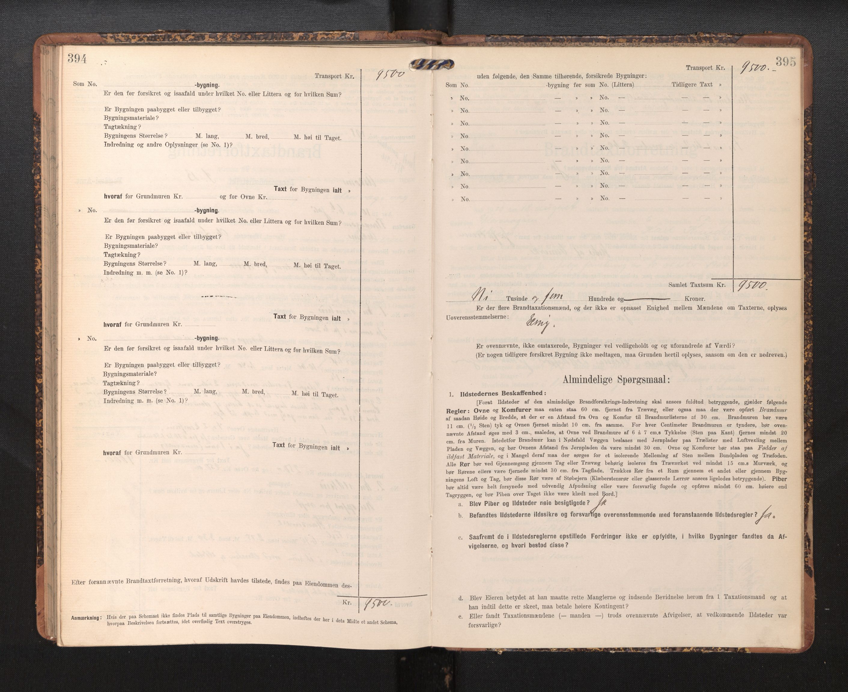 Lensmannen i Askøy, AV/SAB-A-31001/0012/L0005: Branntakstprotokoll, skjematakst, 1907-1915, p. 394-395