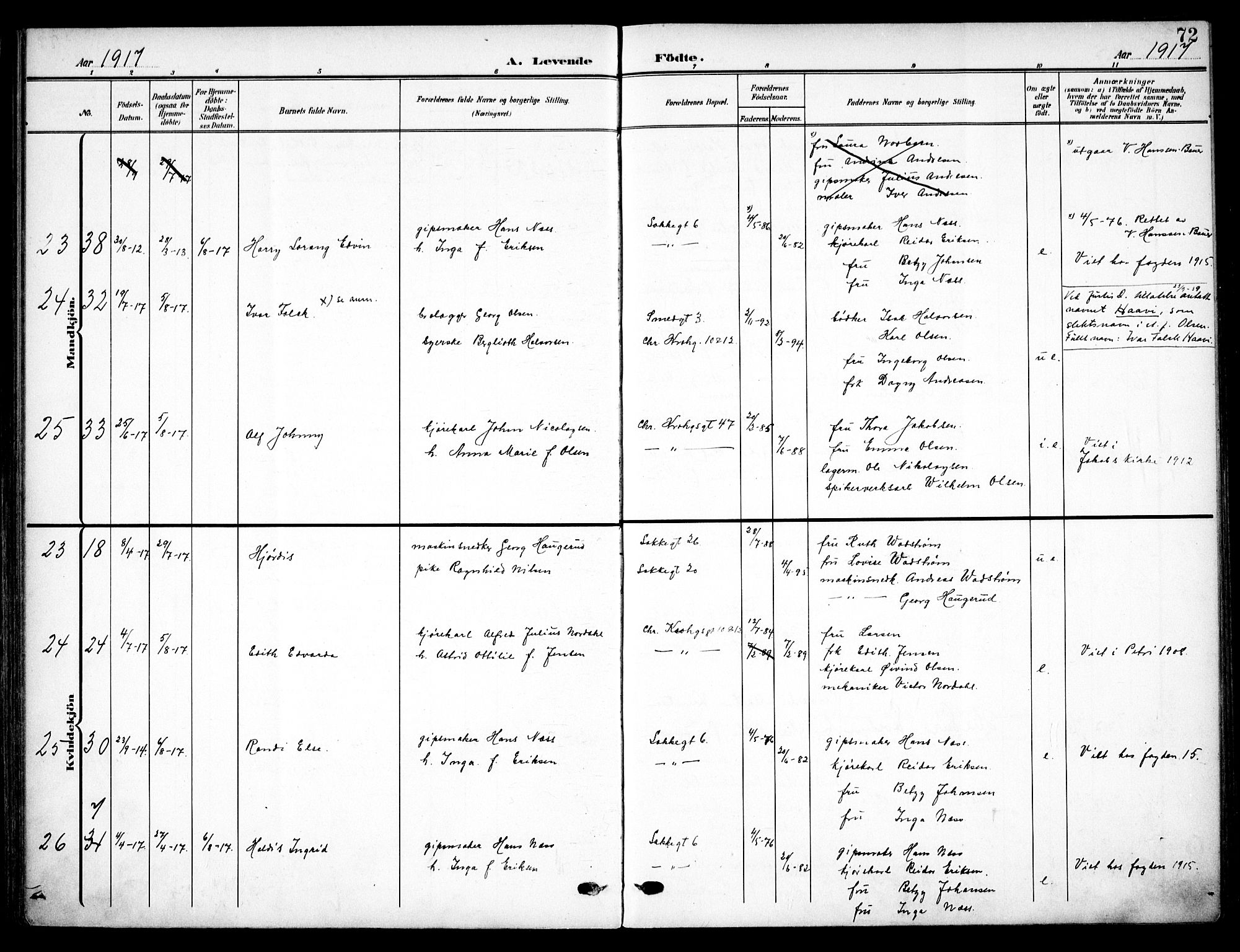 Vaterland prestekontor Kirkebøker, AV/SAO-A-10880/F/Fa/L0001: Parish register (official) no. 1, 1907-1930, p. 72