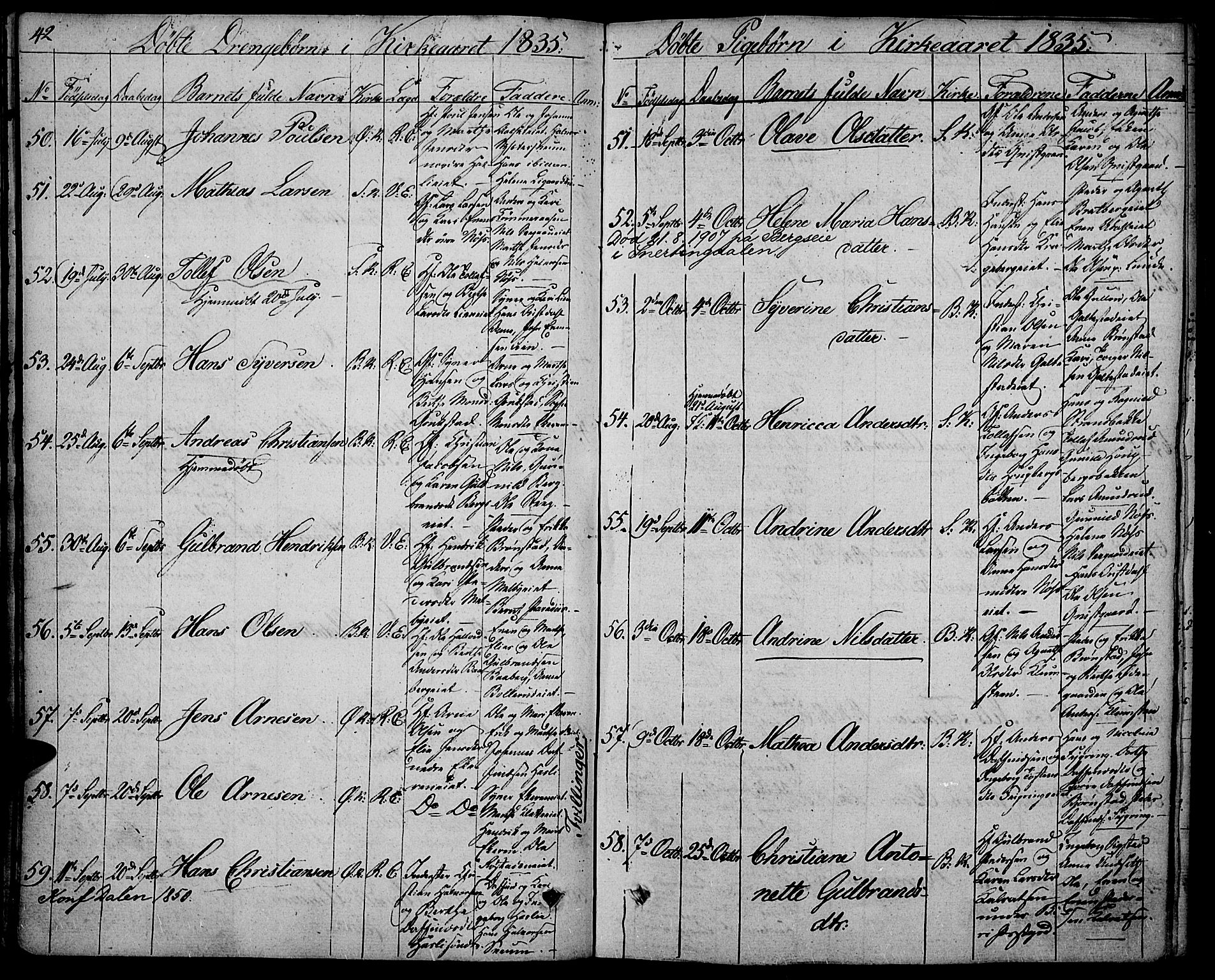 Biri prestekontor, AV/SAH-PREST-096/H/Ha/Haa/L0004: Parish register (official) no. 4, 1829-1842, p. 42