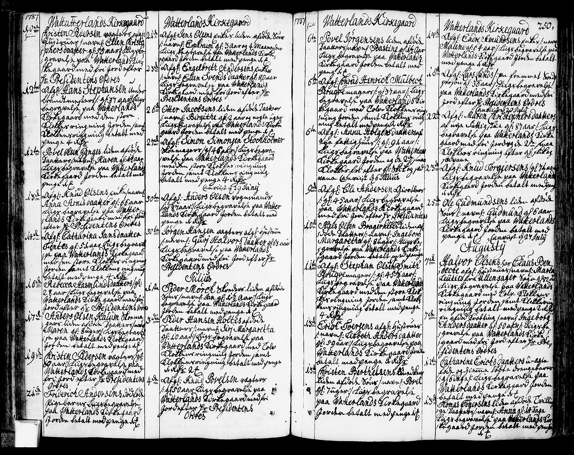 Oslo domkirke Kirkebøker, SAO/A-10752/F/Fa/L0003: Parish register (official) no. 3, 1731-1743, p. 250