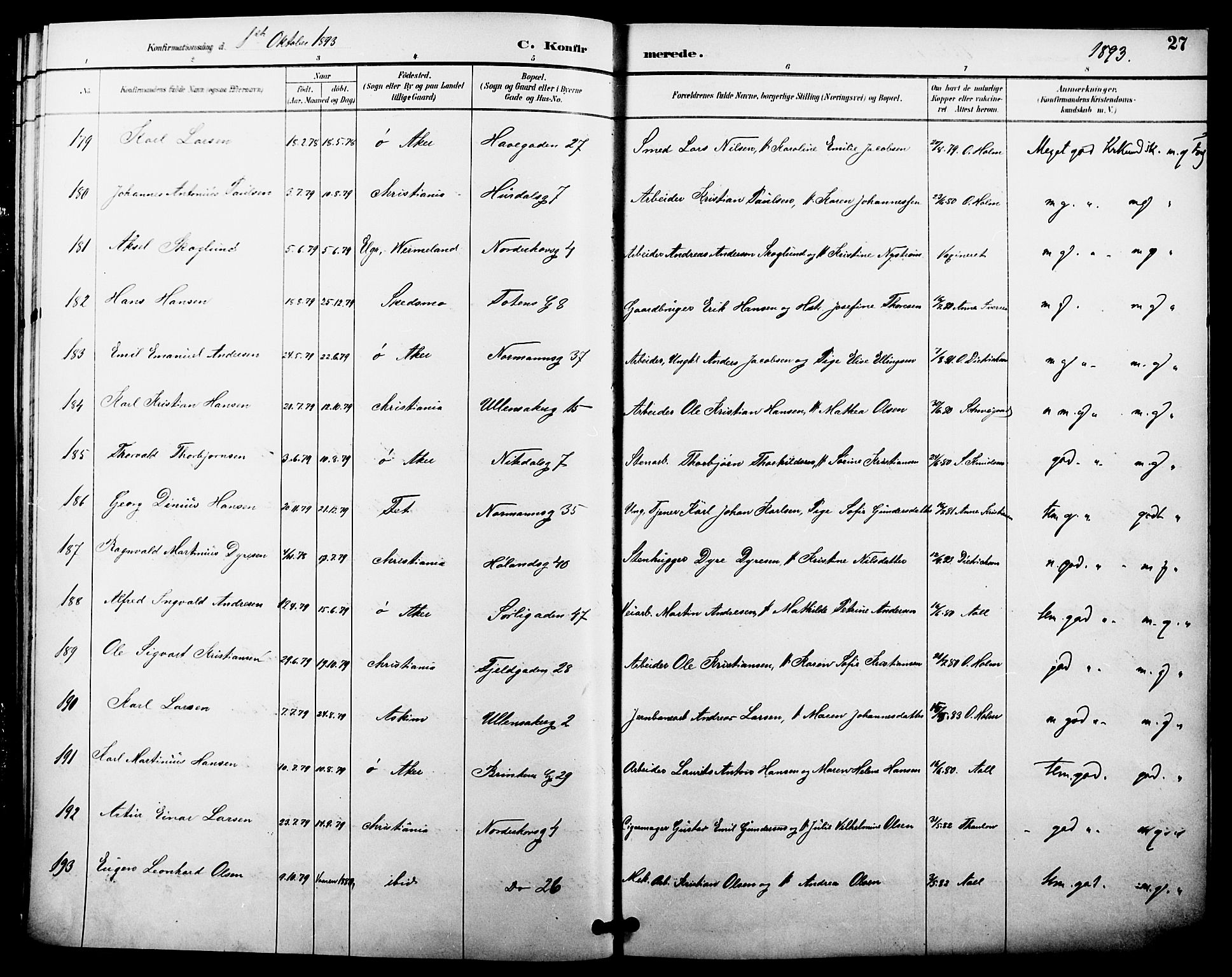 Kampen prestekontor Kirkebøker, SAO/A-10853/F/Fa/L0008: Parish register (official) no. I 8, 1892-1902, p. 27