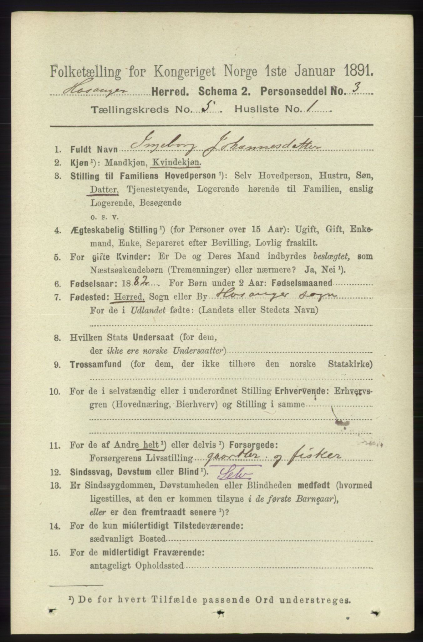 RA, 1891 census for 1253 Hosanger, 1891, p. 1786