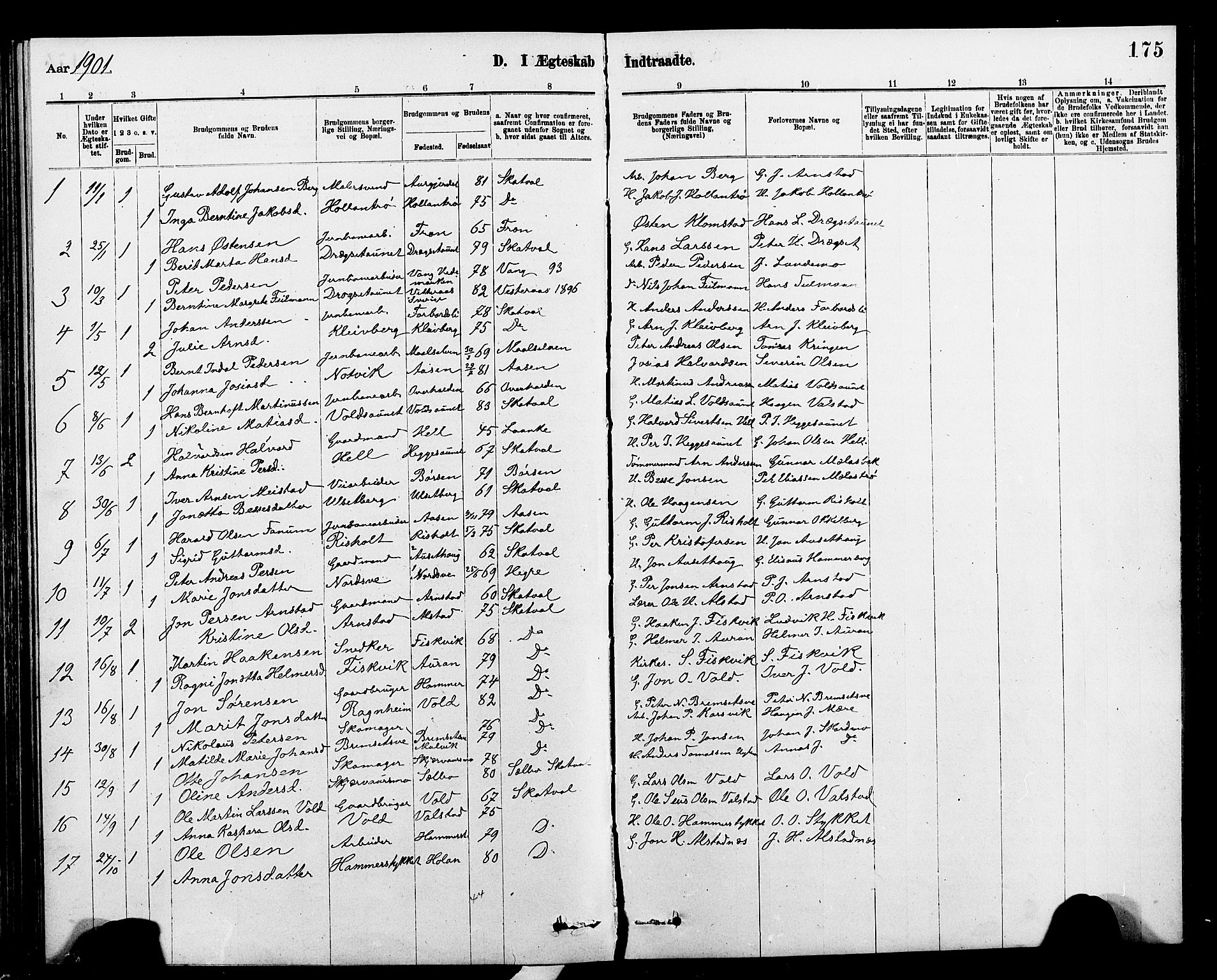 Ministerialprotokoller, klokkerbøker og fødselsregistre - Nord-Trøndelag, SAT/A-1458/712/L0103: Parish register (copy) no. 712C01, 1878-1917, p. 175
