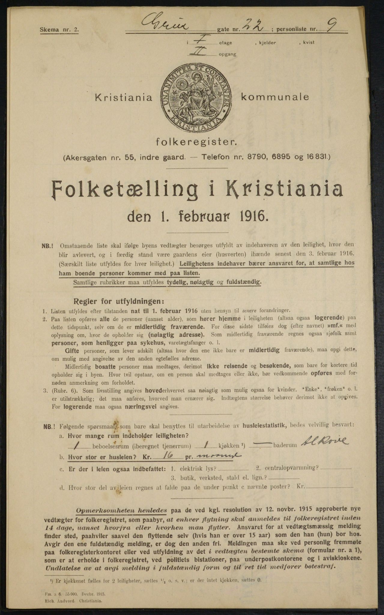 OBA, Municipal Census 1916 for Kristiania, 1916, p. 31162