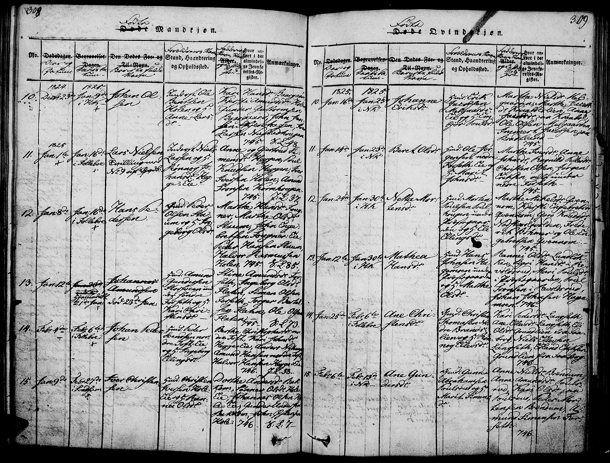 Gausdal prestekontor, SAH/PREST-090/H/Ha/Haa/L0005: Parish register (official) no. 5, 1817-1829, p. 308-309