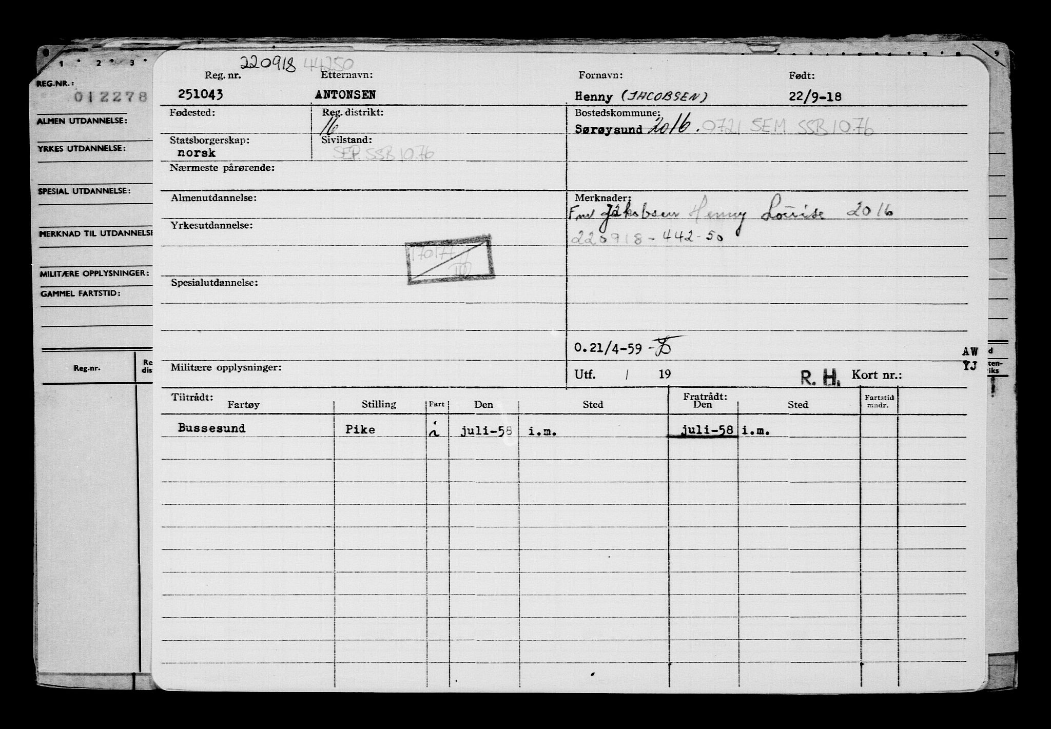 Direktoratet for sjømenn, AV/RA-S-3545/G/Gb/L0162: Hovedkort, 1918, p. 509