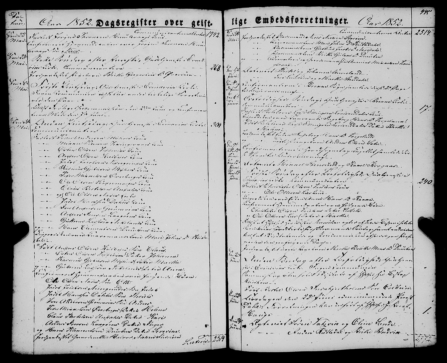 Gulen sokneprestembete, AV/SAB-A-80201/H/Haa/Haaa/L0021: Parish register (official) no. A 21, 1848-1858, p. 445