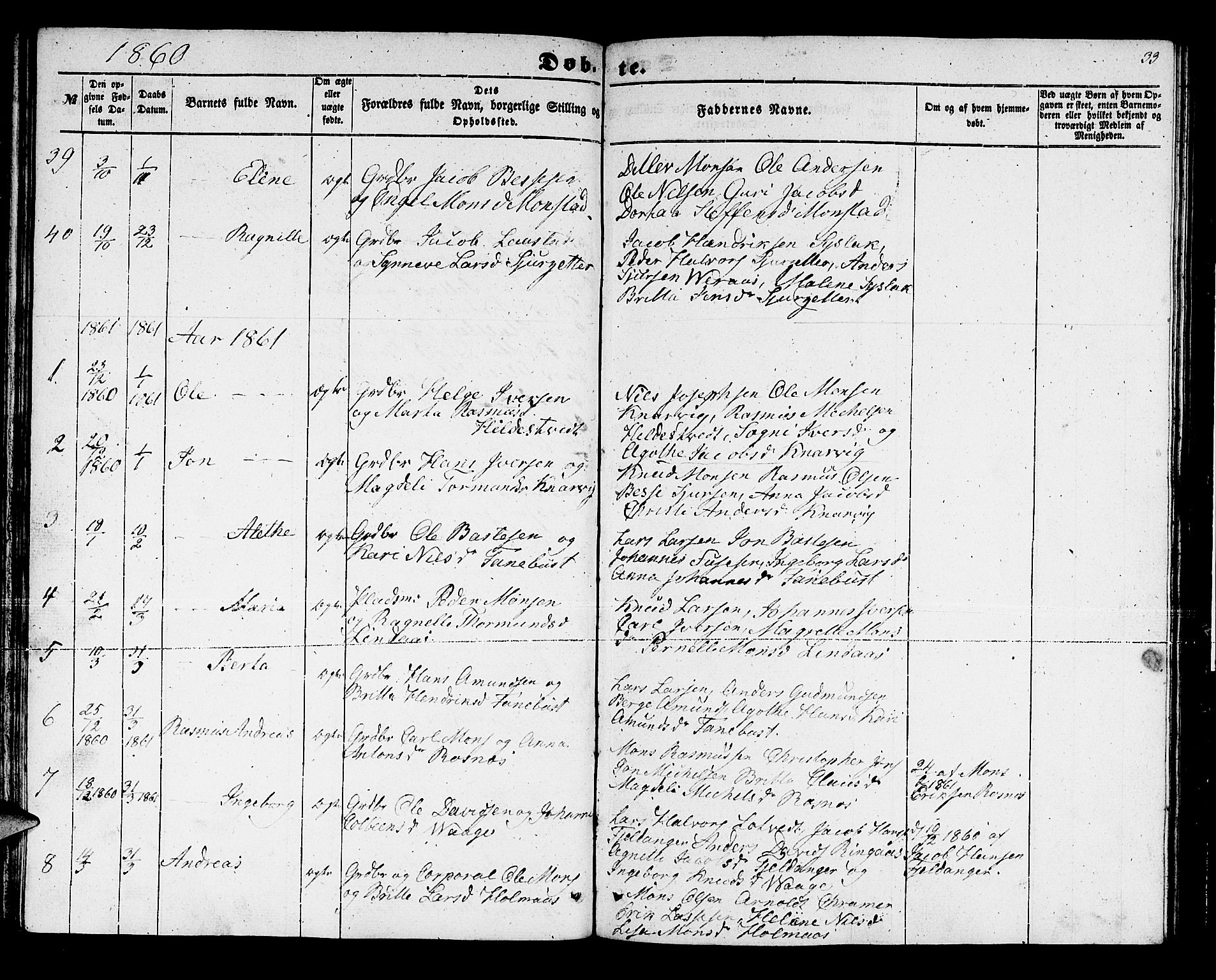 Lindås Sokneprestembete, SAB/A-76701/H/Hab: Parish register (copy) no. B 1, 1853-1866, p. 33