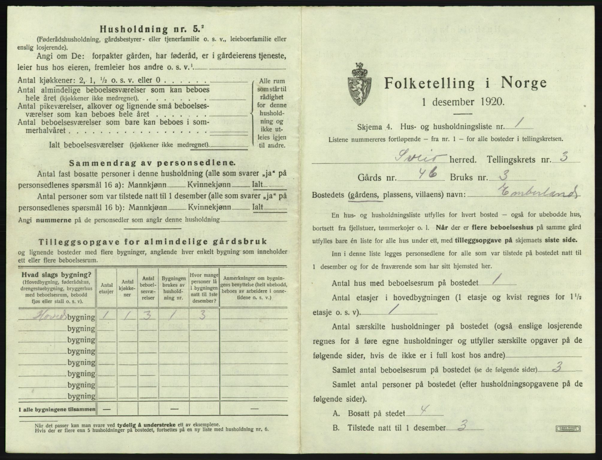 SAB, 1920 census for Sveio, 1920, p. 156