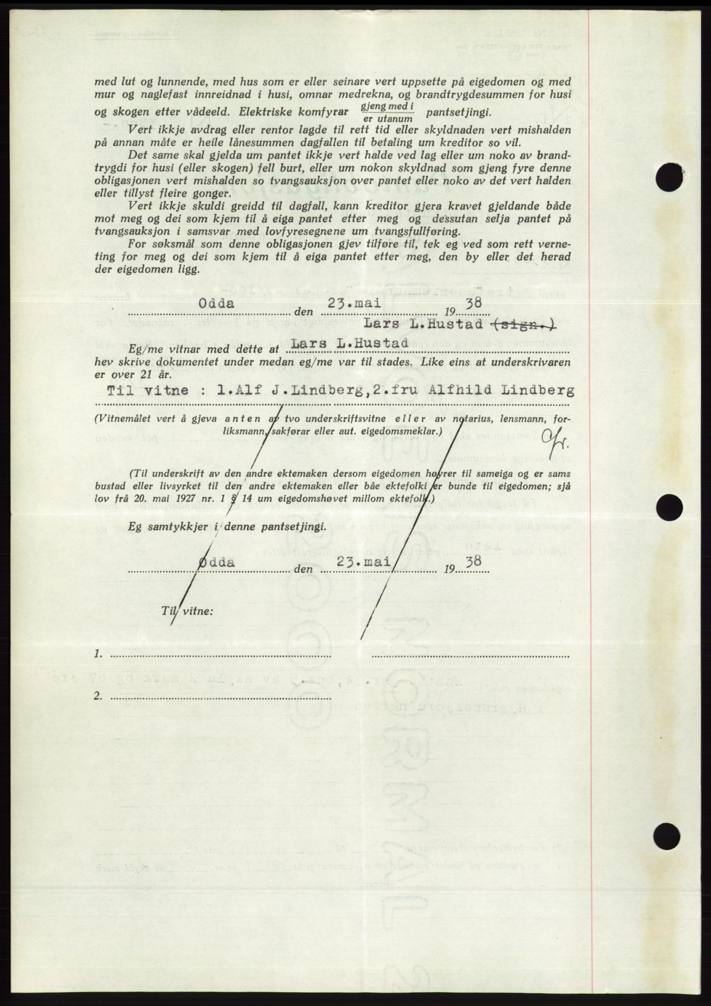 Søre Sunnmøre sorenskriveri, AV/SAT-A-4122/1/2/2C/L0065: Mortgage book no. 59, 1938-1938, Diary no: : 935/1938