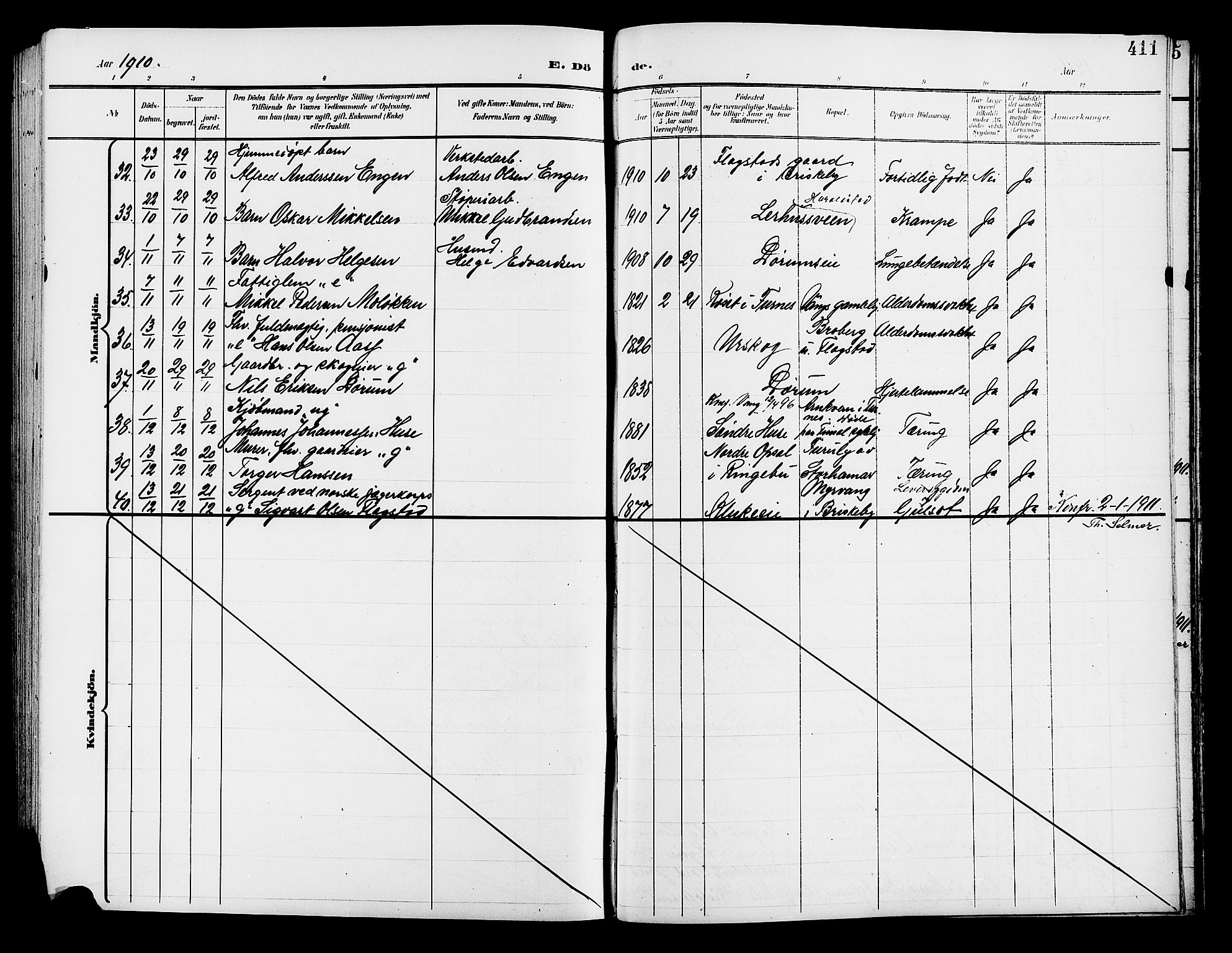 Vang prestekontor, Hedmark, AV/SAH-PREST-008/H/Ha/Hab/L0014: Parish register (copy) no. 14, 1896-1914, p. 411