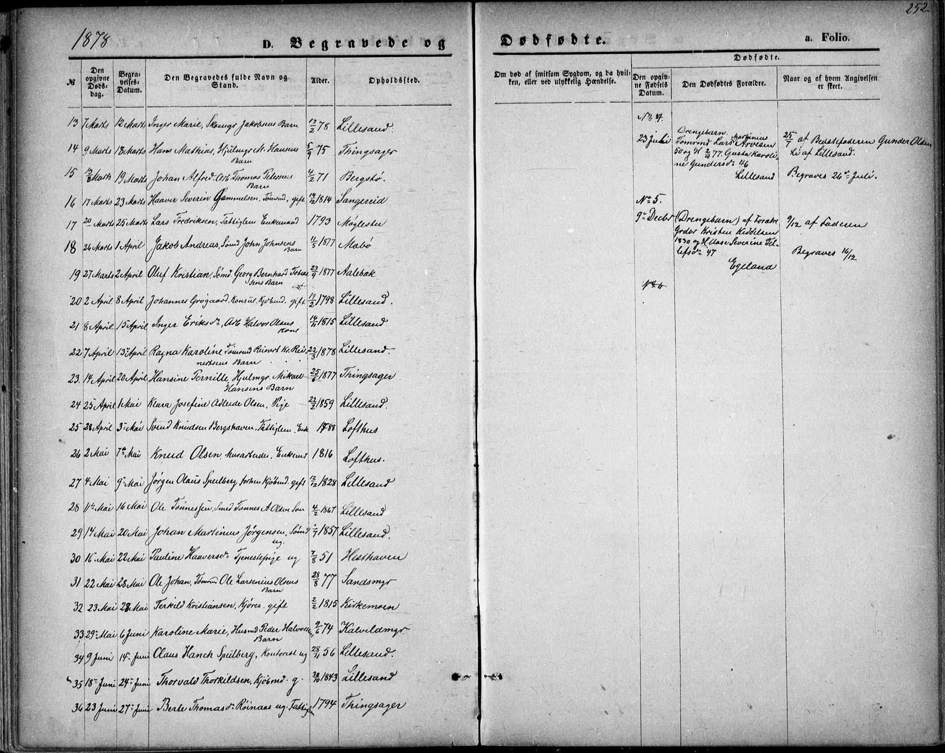 Vestre Moland sokneprestkontor, AV/SAK-1111-0046/F/Fb/Fbb/L0005: Parish register (copy) no. B 5, 1872-1883, p. 252