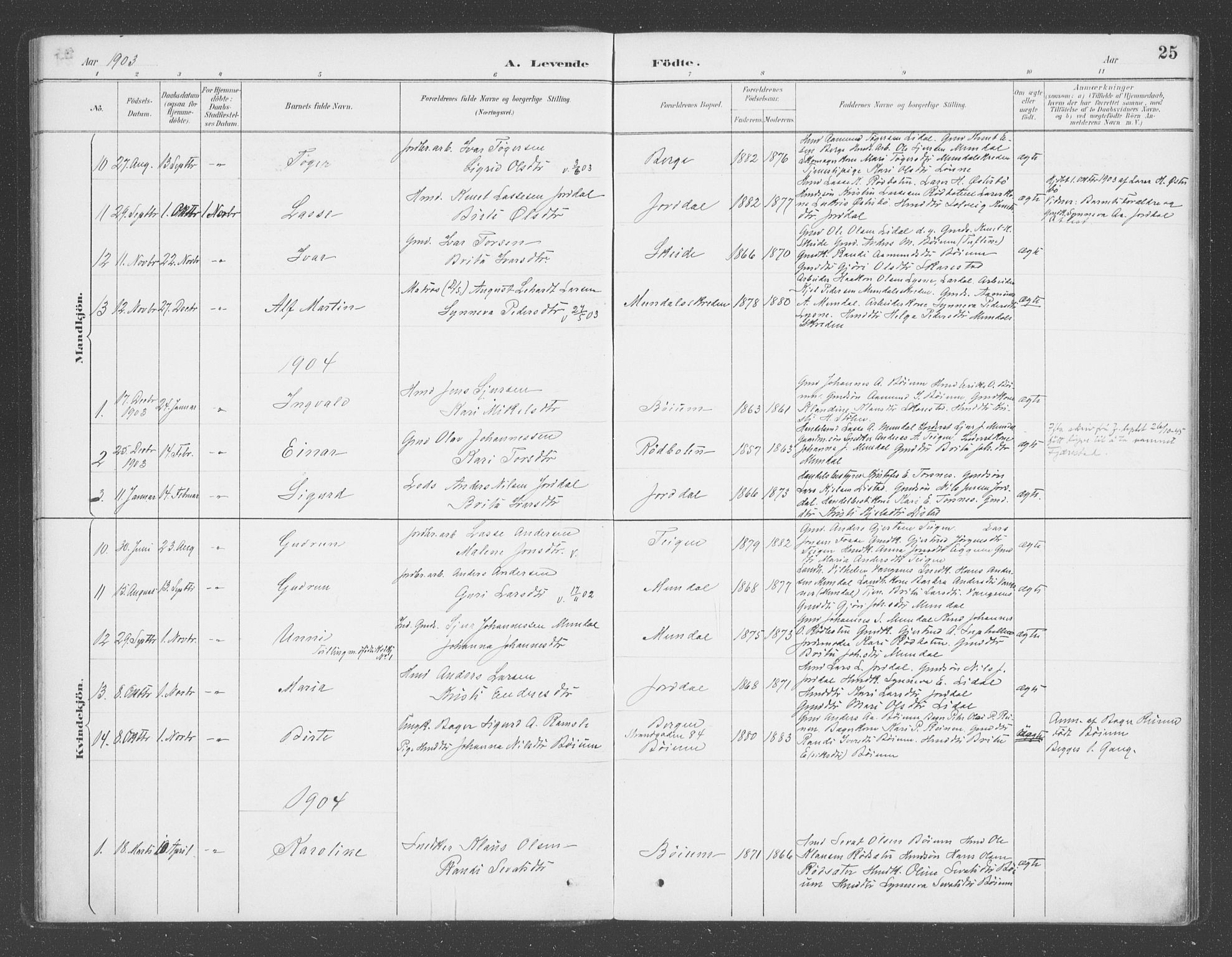 Balestrand sokneprestembete, AV/SAB-A-79601/H/Haa/Haac/L0001: Parish register (official) no. C  1, 1889-1909, p. 25