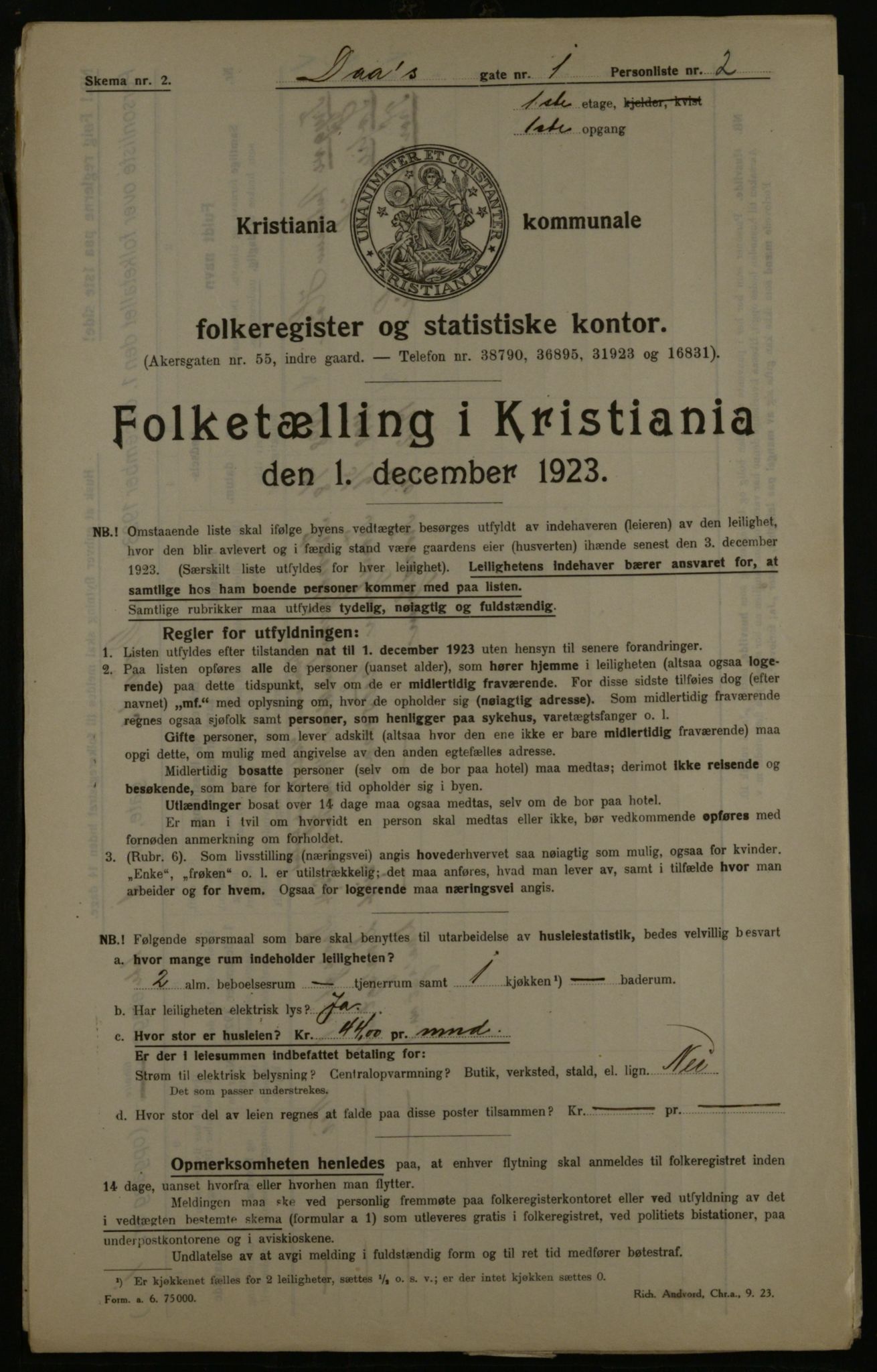 OBA, Municipal Census 1923 for Kristiania, 1923, p. 19985