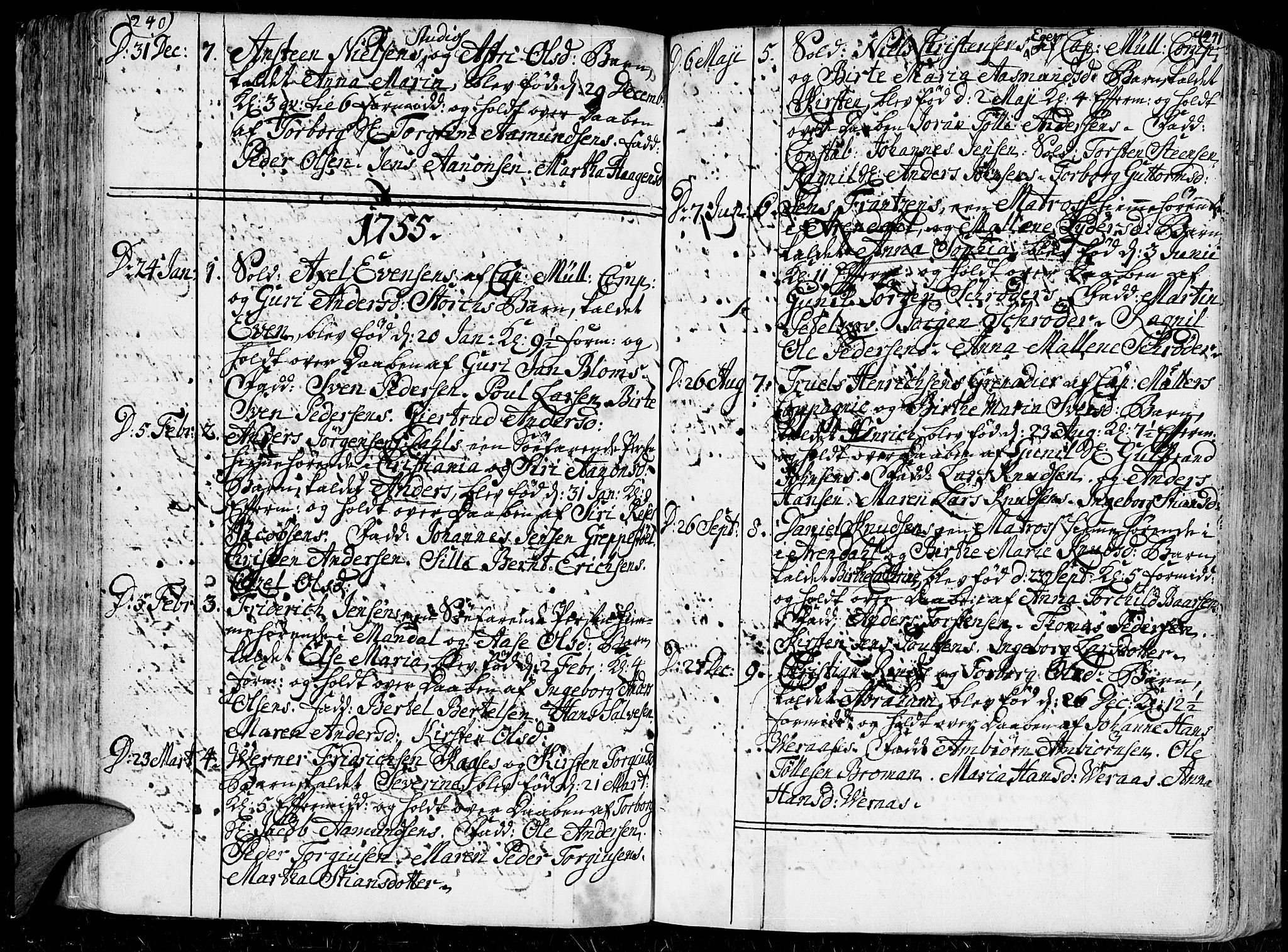 Kristiansand domprosti, SAK/1112-0006/F/Fa/L0001: Parish register (official) no. A 1, 1734-1793, p. 240-241