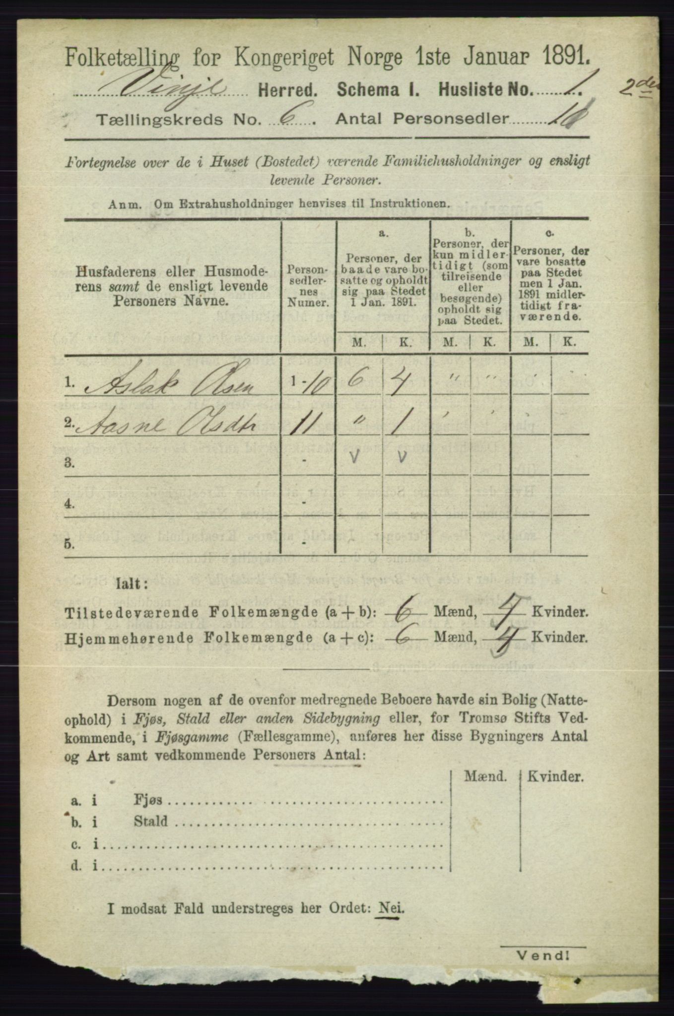 RA, 1891 census for 0834 Vinje, 1891, p. 1357