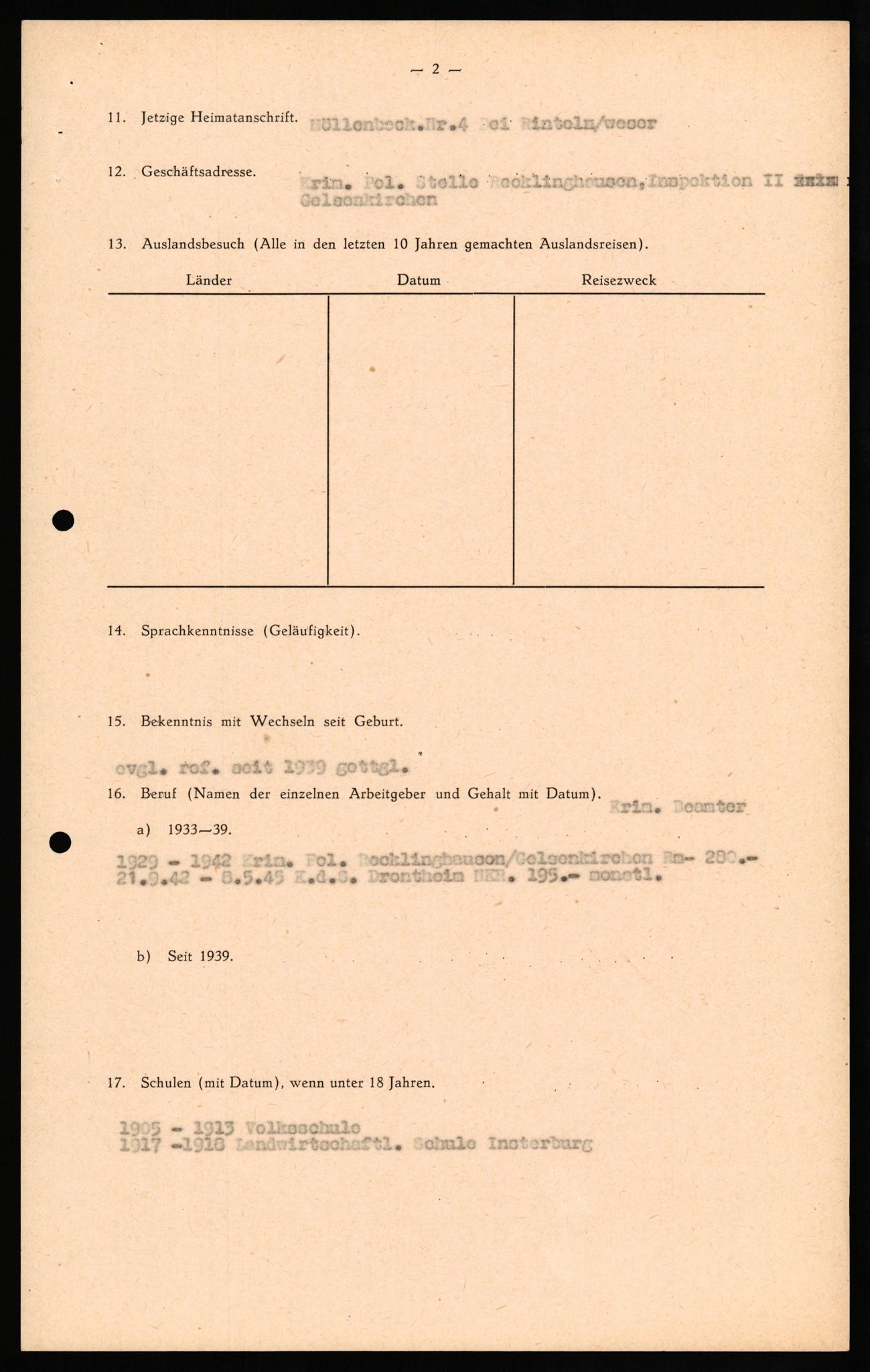 Forsvaret, Forsvarets overkommando II, RA/RAFA-3915/D/Db/L0029: CI Questionaires. Tyske okkupasjonsstyrker i Norge. Tyskere., 1945-1946, p. 204
