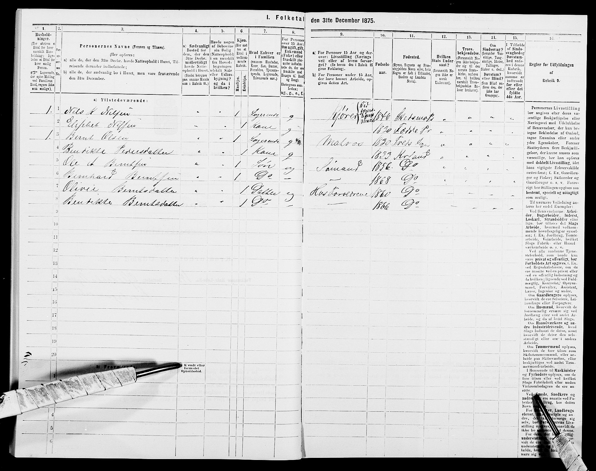 SAK, 1875 census for 1012P Oddernes, 1875, p. 838