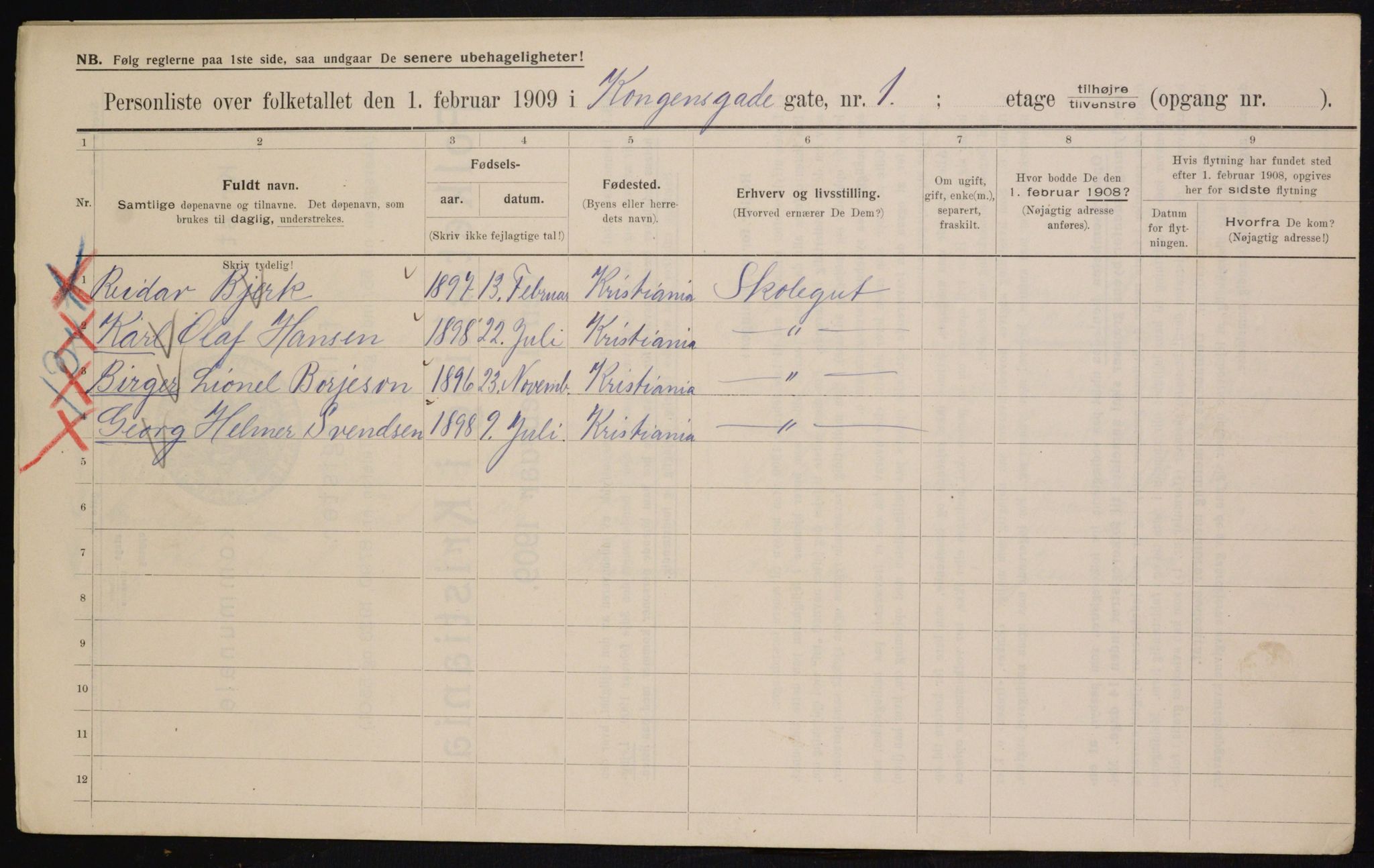 OBA, Municipal Census 1909 for Kristiania, 1909, p. 48085