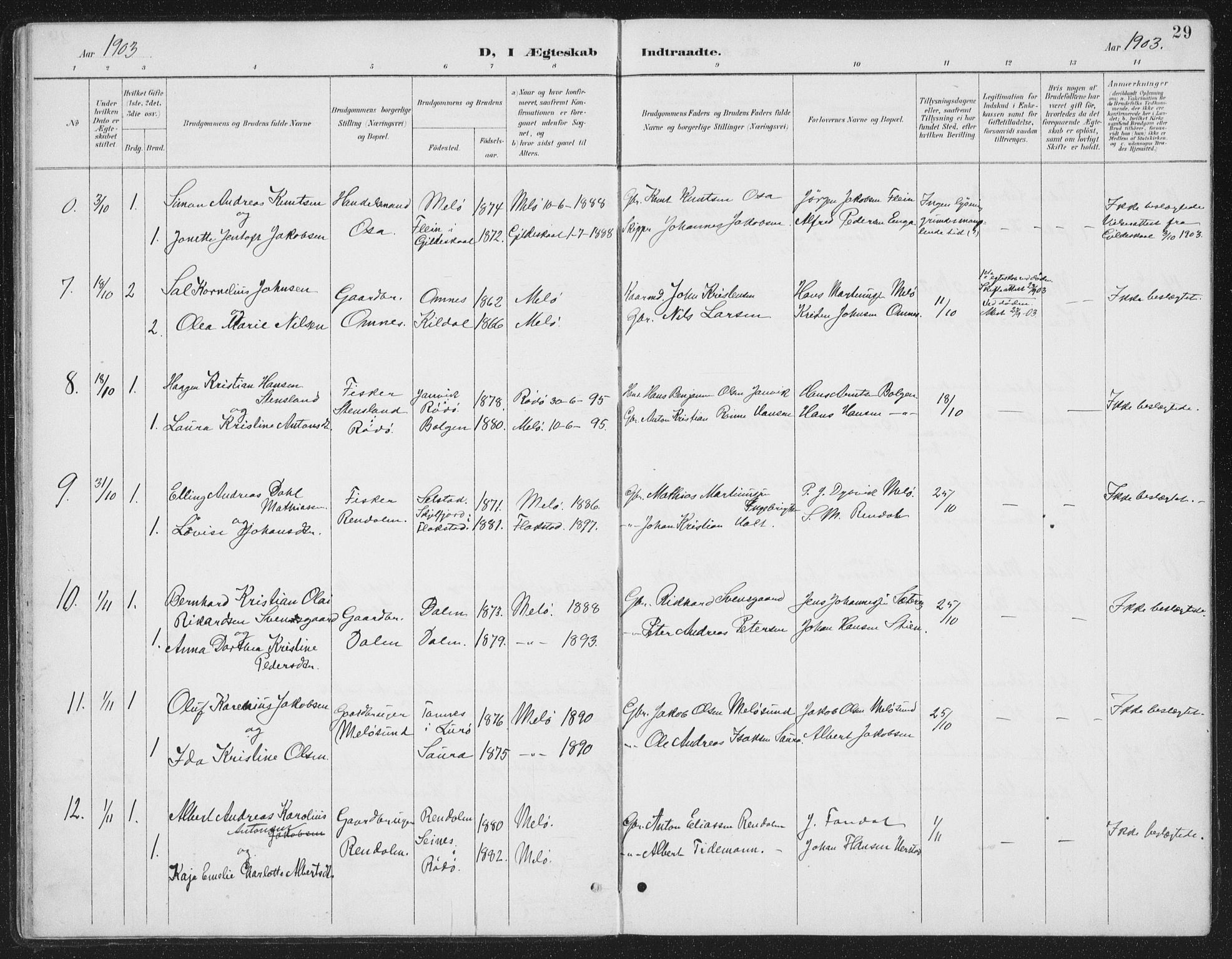 Ministerialprotokoller, klokkerbøker og fødselsregistre - Nordland, AV/SAT-A-1459/843/L0638: Parish register (copy) no. 843C07, 1888-1907, p. 29