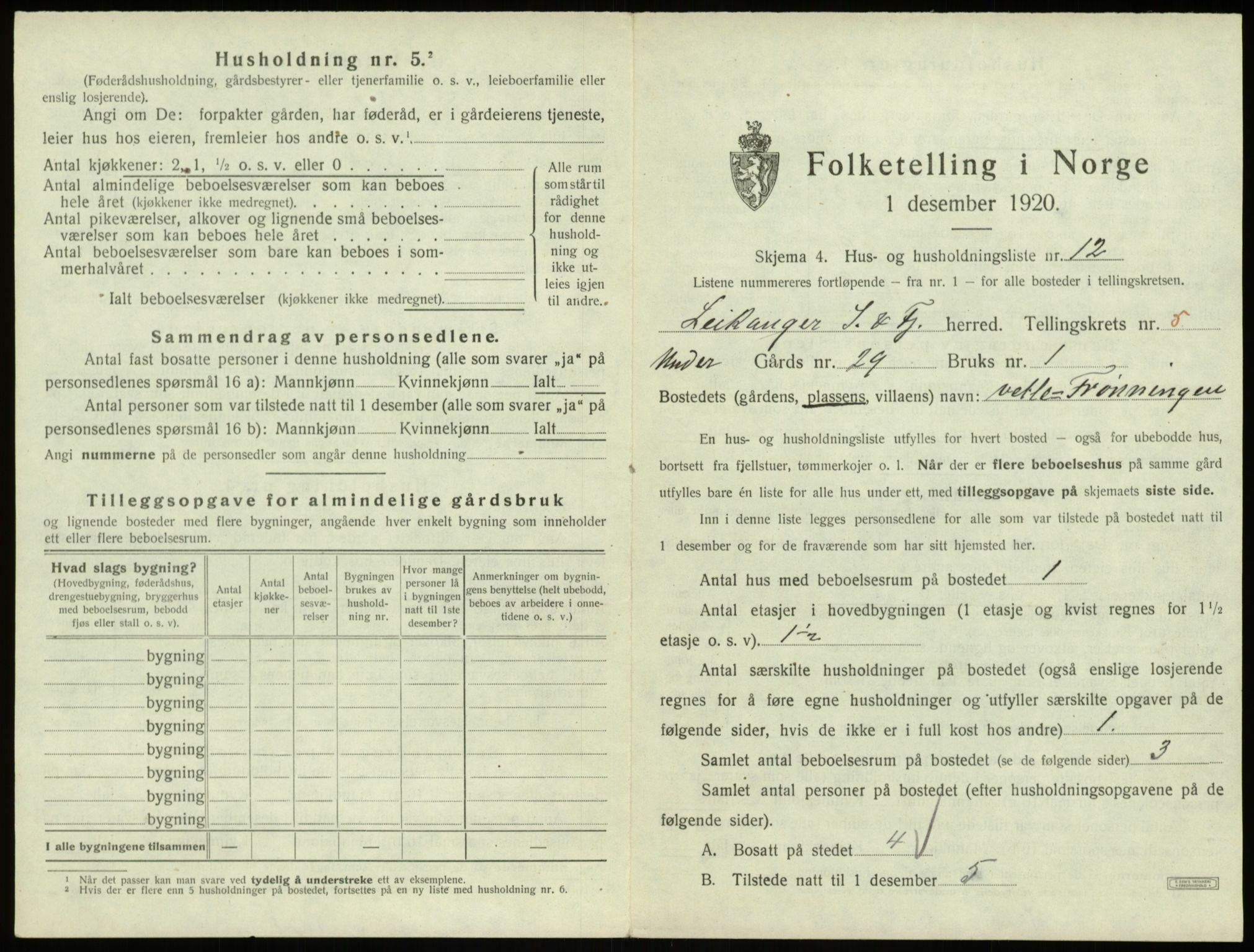 SAB, 1920 census for Leikanger, 1920, p. 544