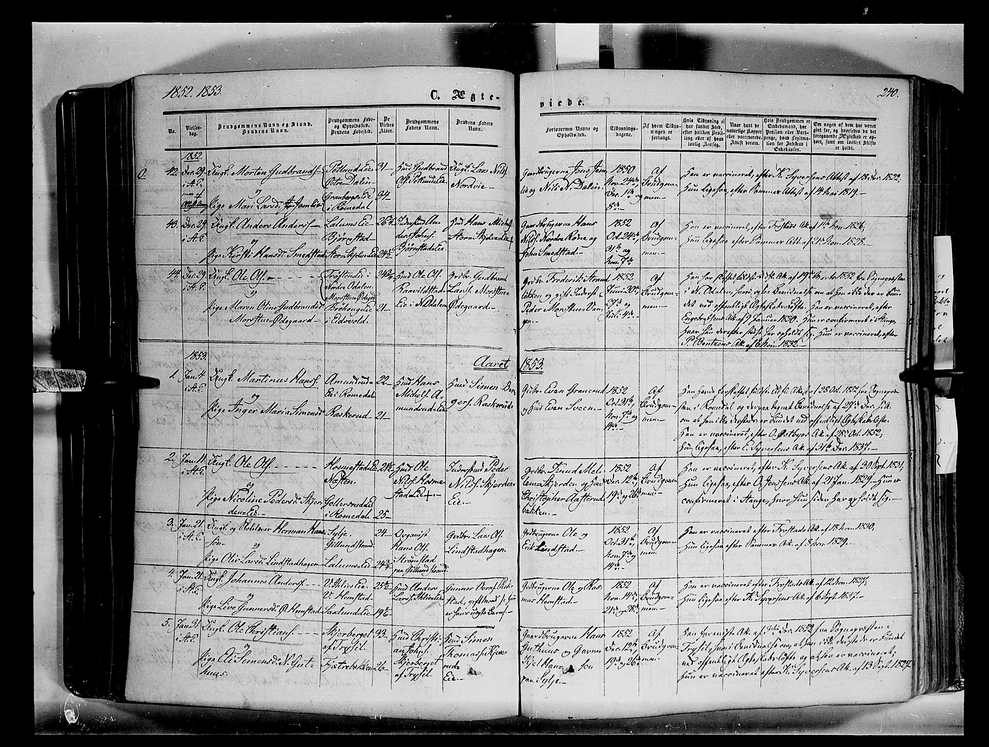 Stange prestekontor, SAH/PREST-002/K/L0012: Parish register (official) no. 12, 1852-1862, p. 240