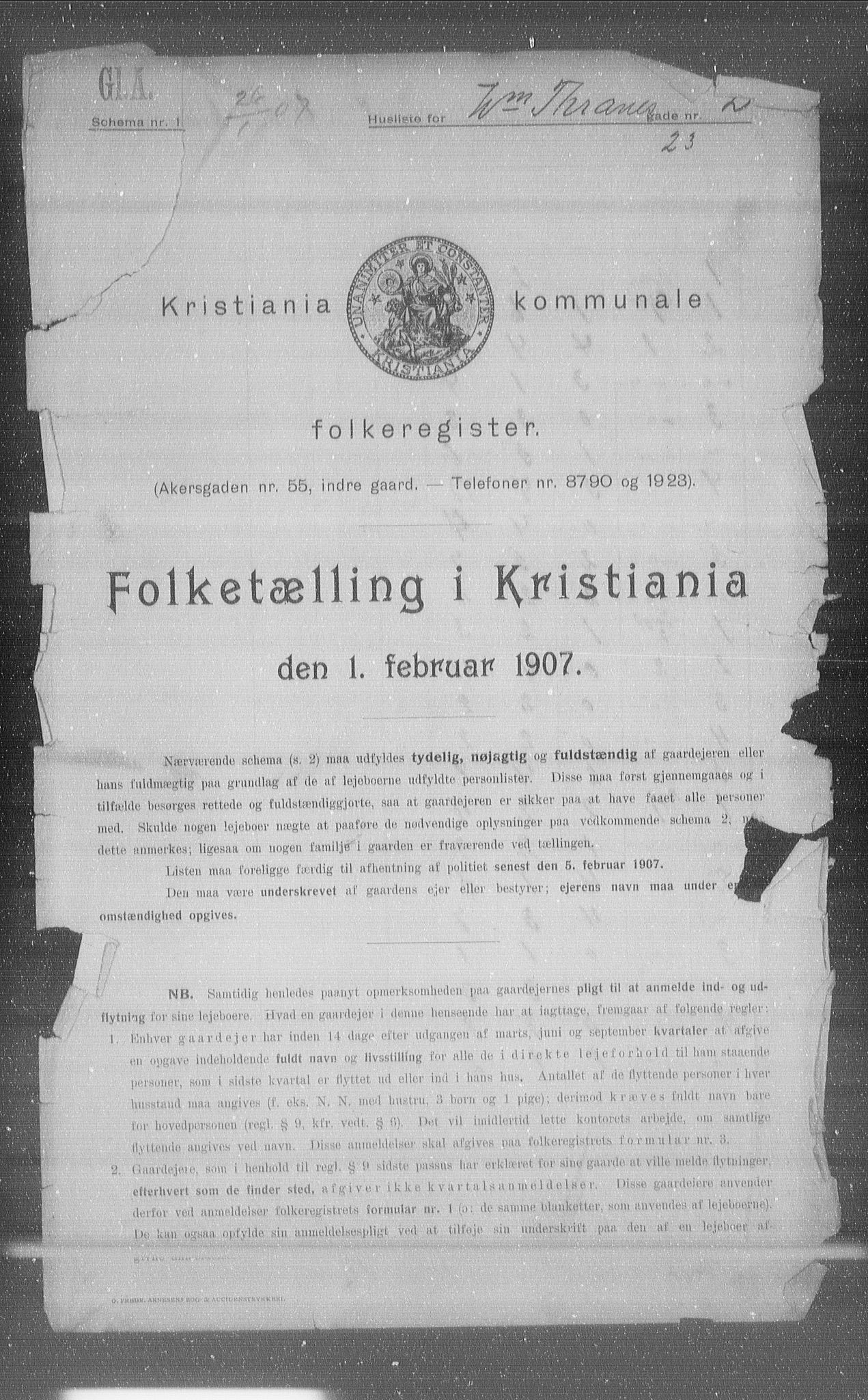 OBA, Municipal Census 1907 for Kristiania, 1907, p. 64180