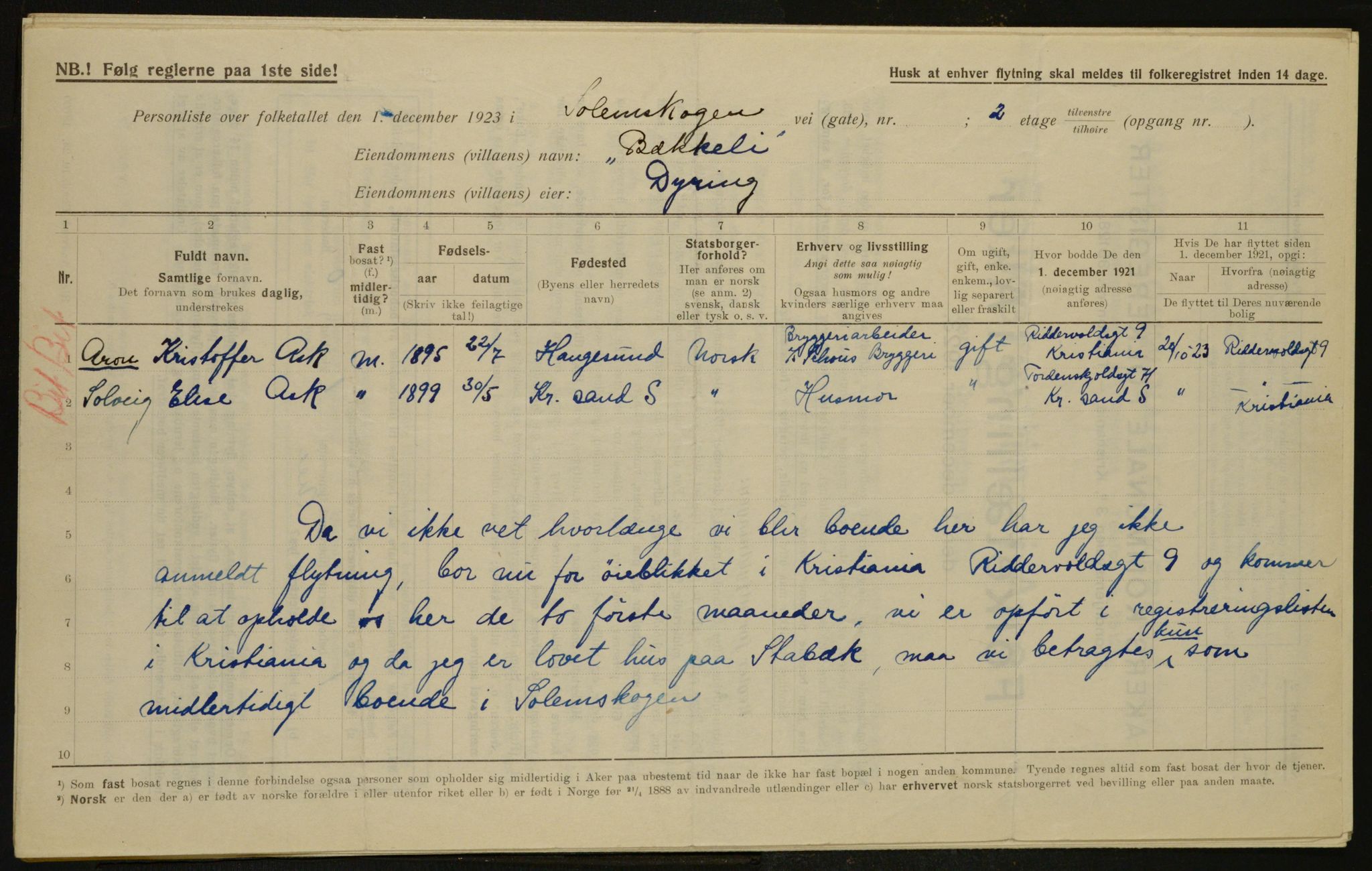 , Municipal Census 1923 for Aker, 1923, p. 31114