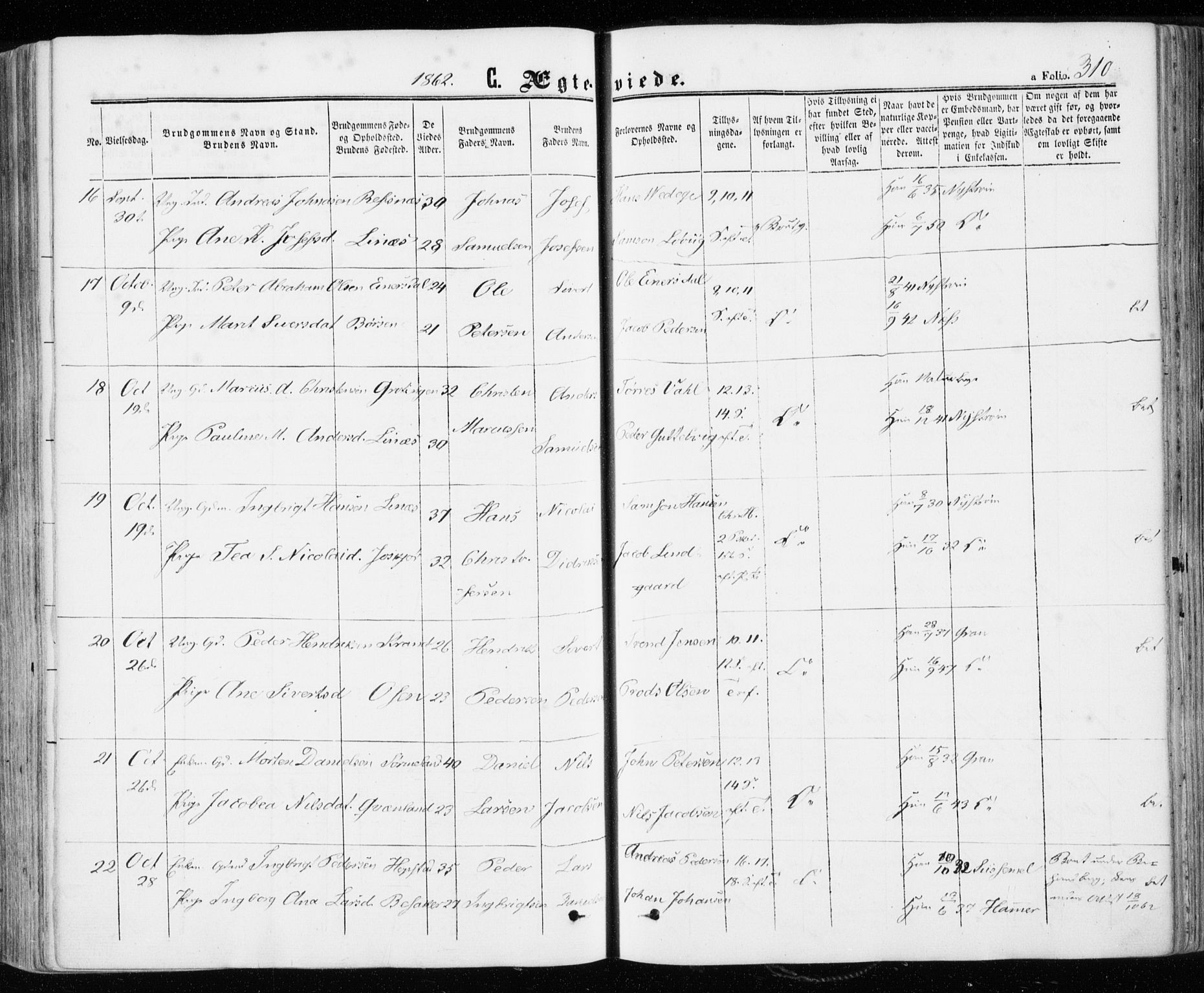 Ministerialprotokoller, klokkerbøker og fødselsregistre - Sør-Trøndelag, SAT/A-1456/657/L0705: Parish register (official) no. 657A06, 1858-1867, p. 310