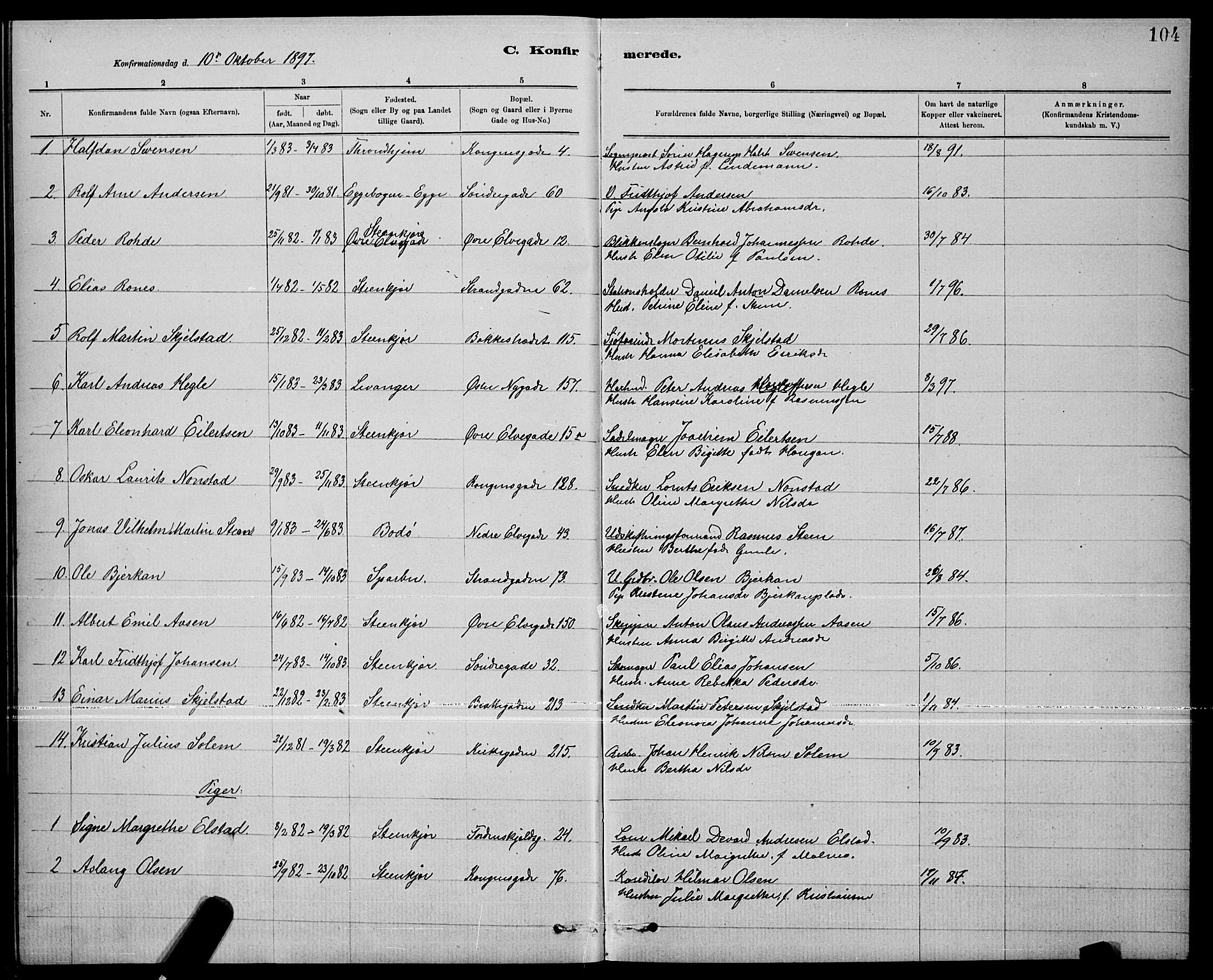 Ministerialprotokoller, klokkerbøker og fødselsregistre - Nord-Trøndelag, SAT/A-1458/739/L0374: Parish register (copy) no. 739C02, 1883-1898, p. 104