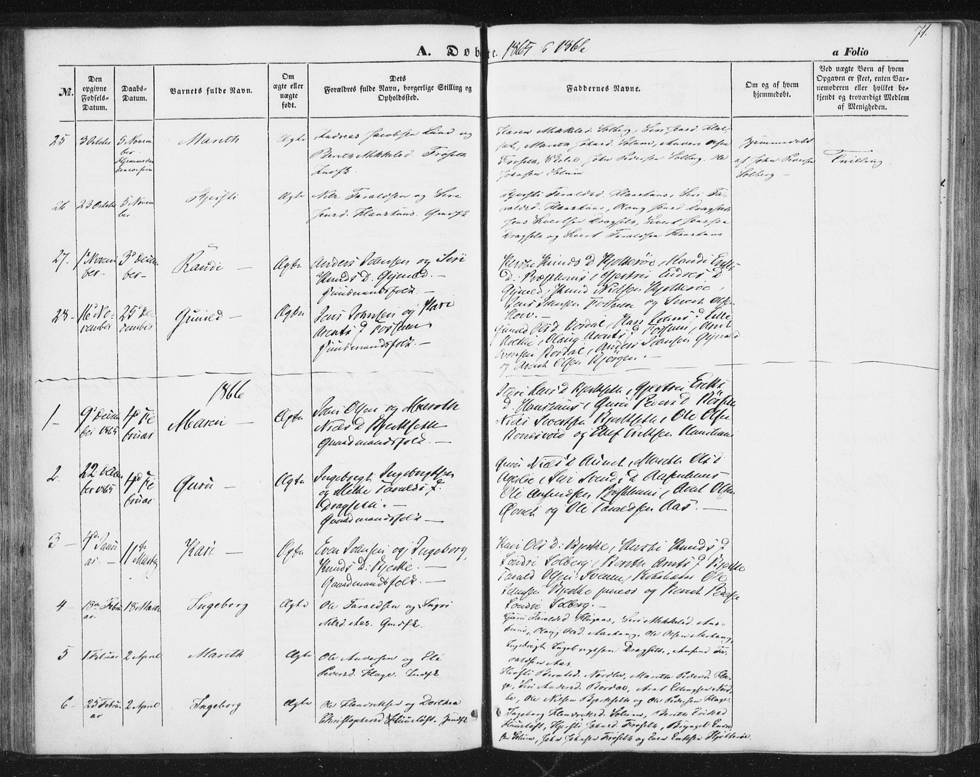 Ministerialprotokoller, klokkerbøker og fødselsregistre - Sør-Trøndelag, SAT/A-1456/689/L1038: Parish register (official) no. 689A03, 1848-1872, p. 71