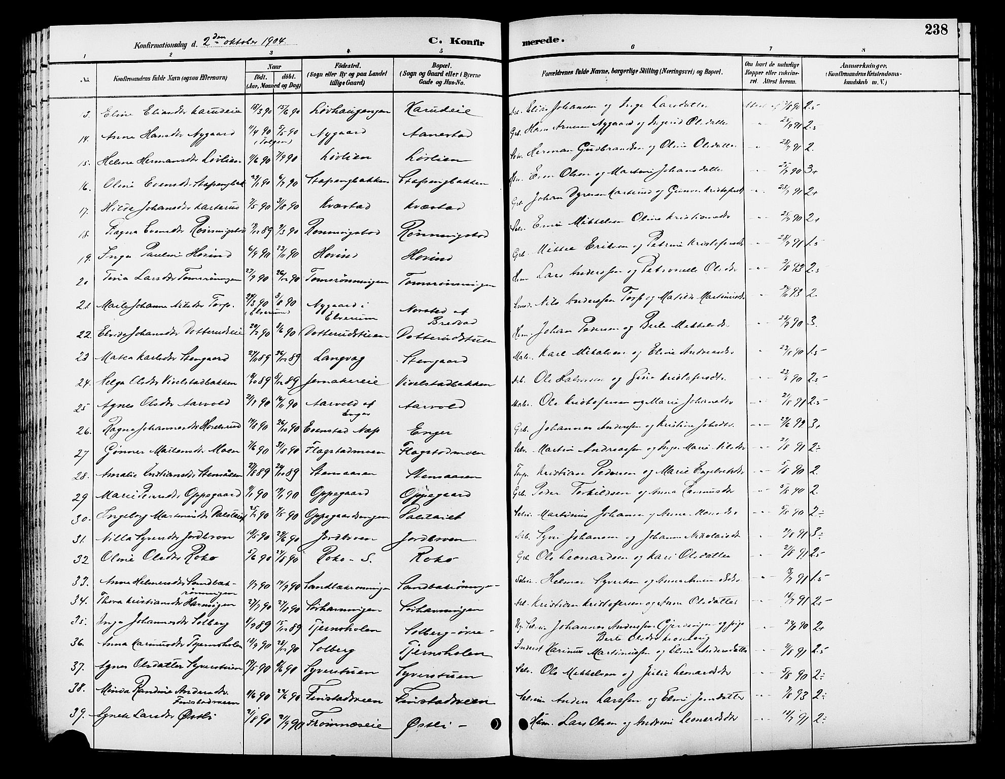 Løten prestekontor, AV/SAH-PREST-022/L/La/L0006: Parish register (copy) no. 6, 1892-1909, p. 238