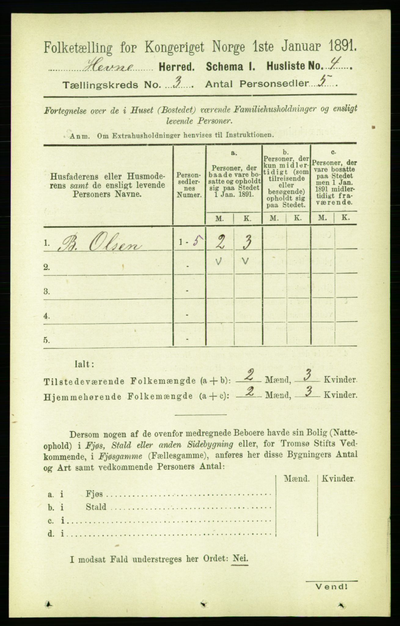 RA, 1891 census for 1612 Hemne, 1891, p. 1318