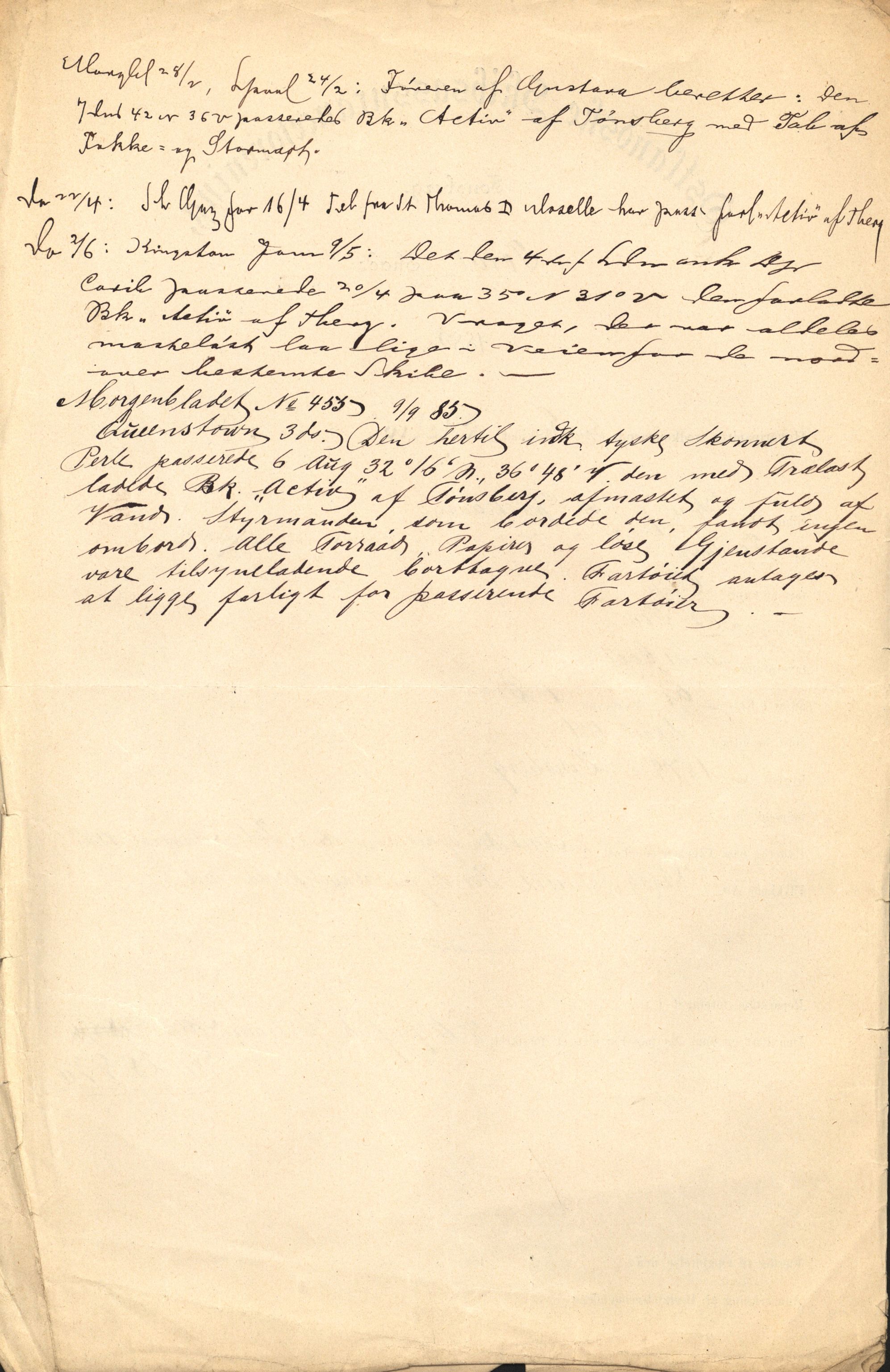 Pa 63 - Østlandske skibsassuranceforening, VEMU/A-1079/G/Ga/L0018/0009: Havaridokumenter / Tellus, Activ, Ellida, Laurel, Møringen, Mjølner, 1885, p. 5