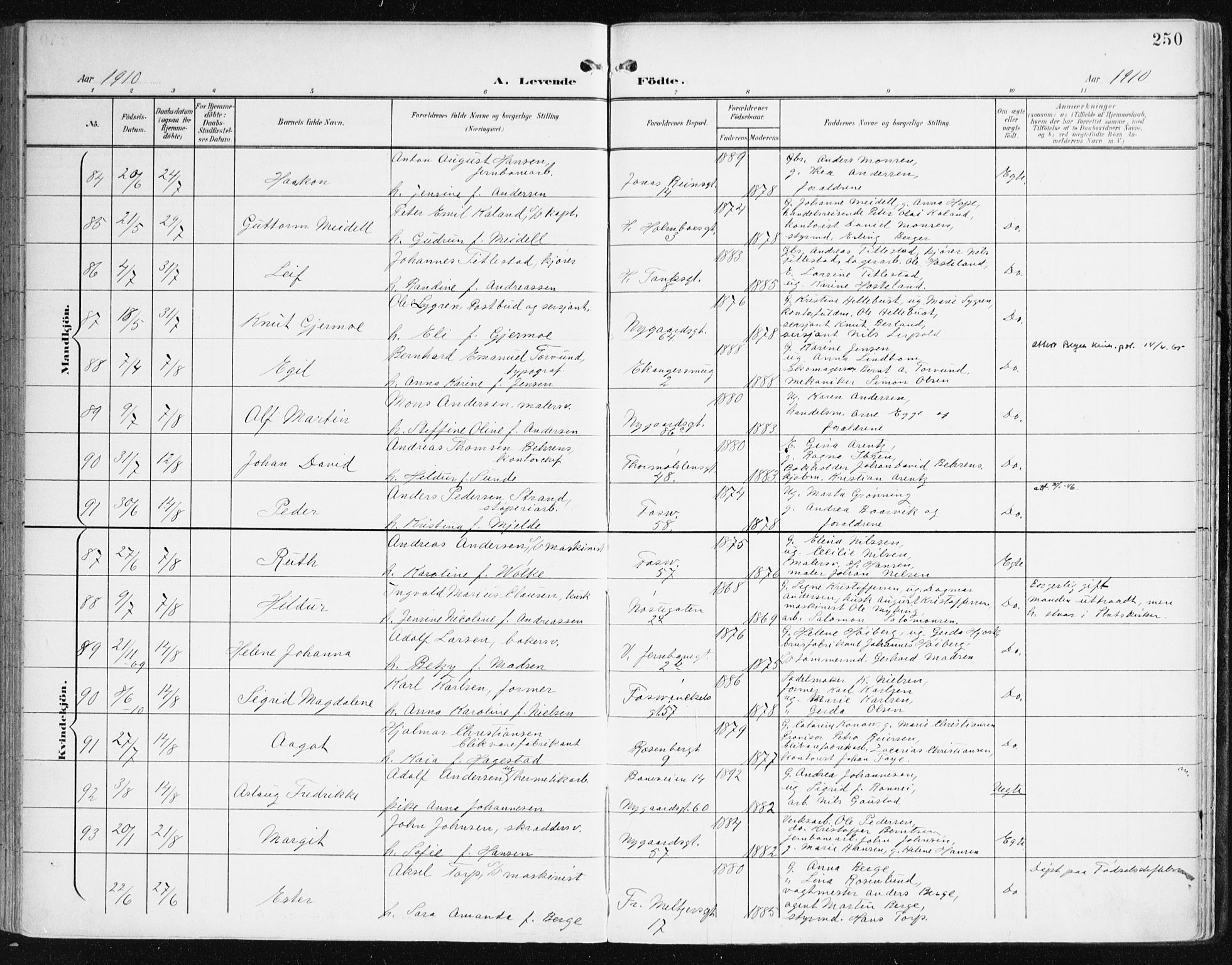 Johanneskirken sokneprestembete, AV/SAB-A-76001/H/Haa/L0002: Parish register (official) no. A 2, 1900-1912, p. 250