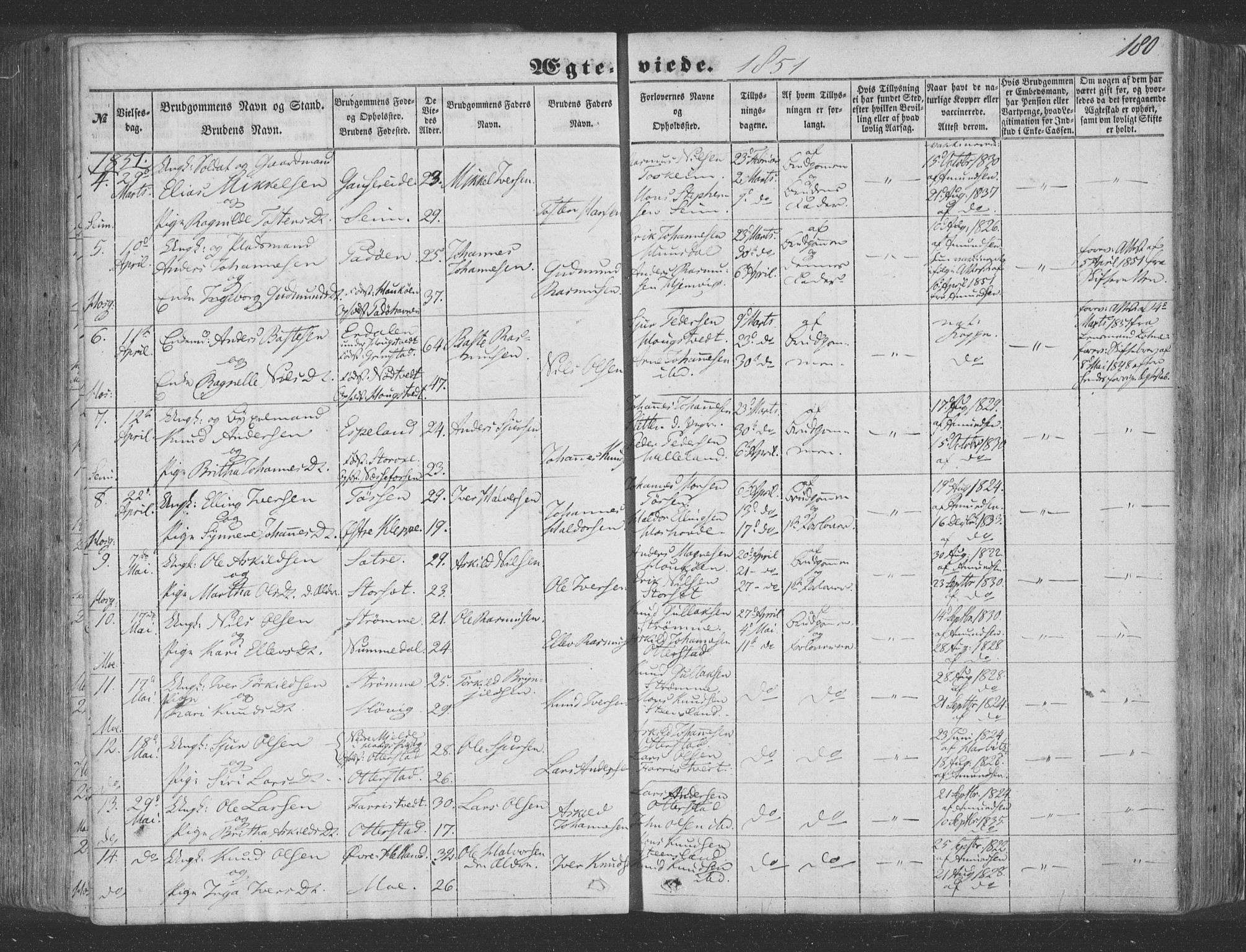 Hosanger sokneprestembete, SAB/A-75801/H/Haa: Parish register (official) no. A 8, 1849-1863, p. 180