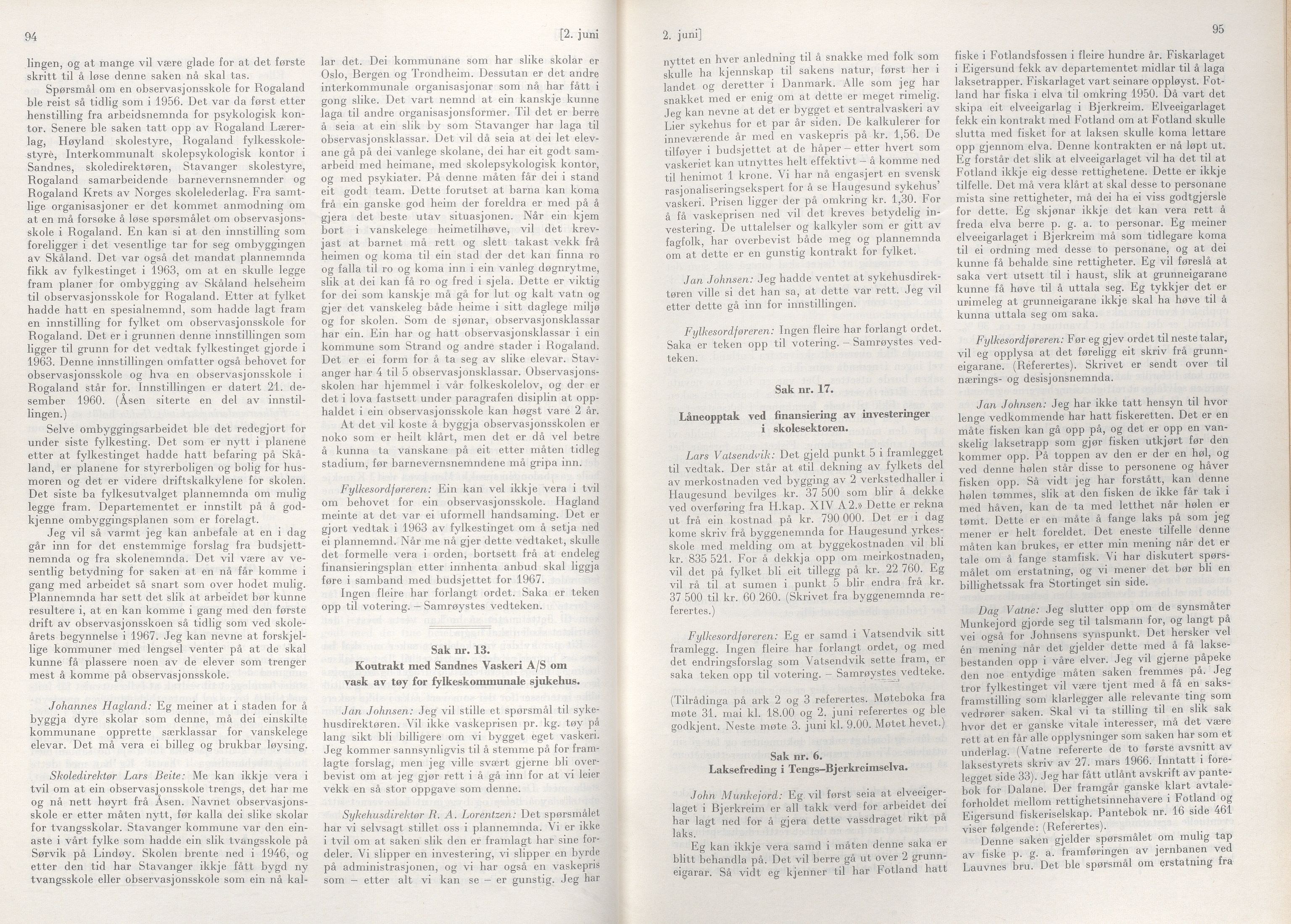 Rogaland fylkeskommune - Fylkesrådmannen , IKAR/A-900/A/Aa/Aaa/L0086: Møtebok , 1966, p. 94-95