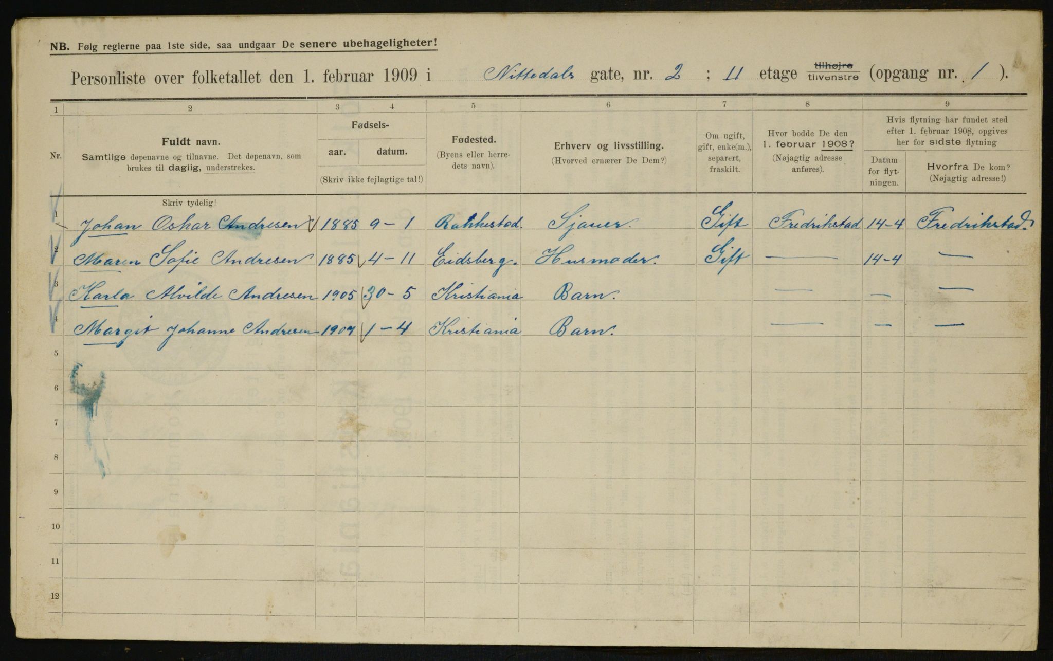 OBA, Municipal Census 1909 for Kristiania, 1909, p. 64424